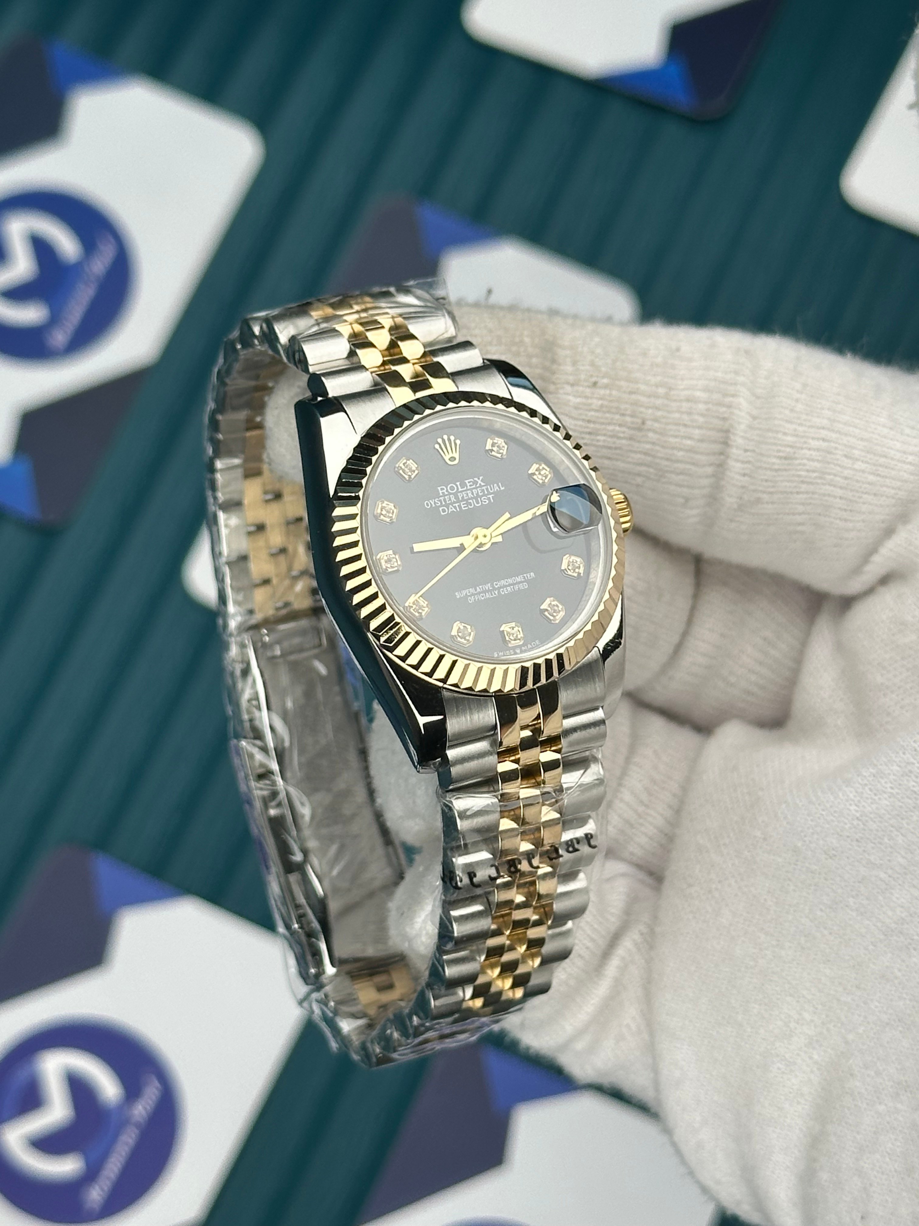 ROLEX 31 SİYAH KADRAN PIRLANTA INDEX GOLD-SILVER JUBILEE