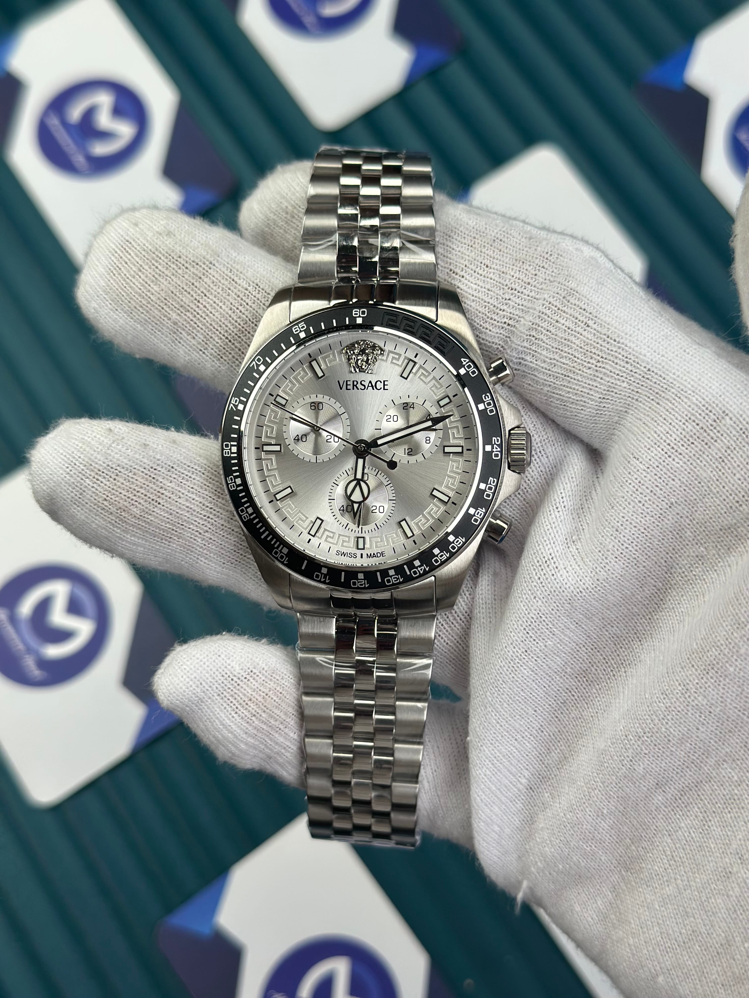 VERSACE WHITE DIAL CHRONOGRAPH SILVER JUBILE