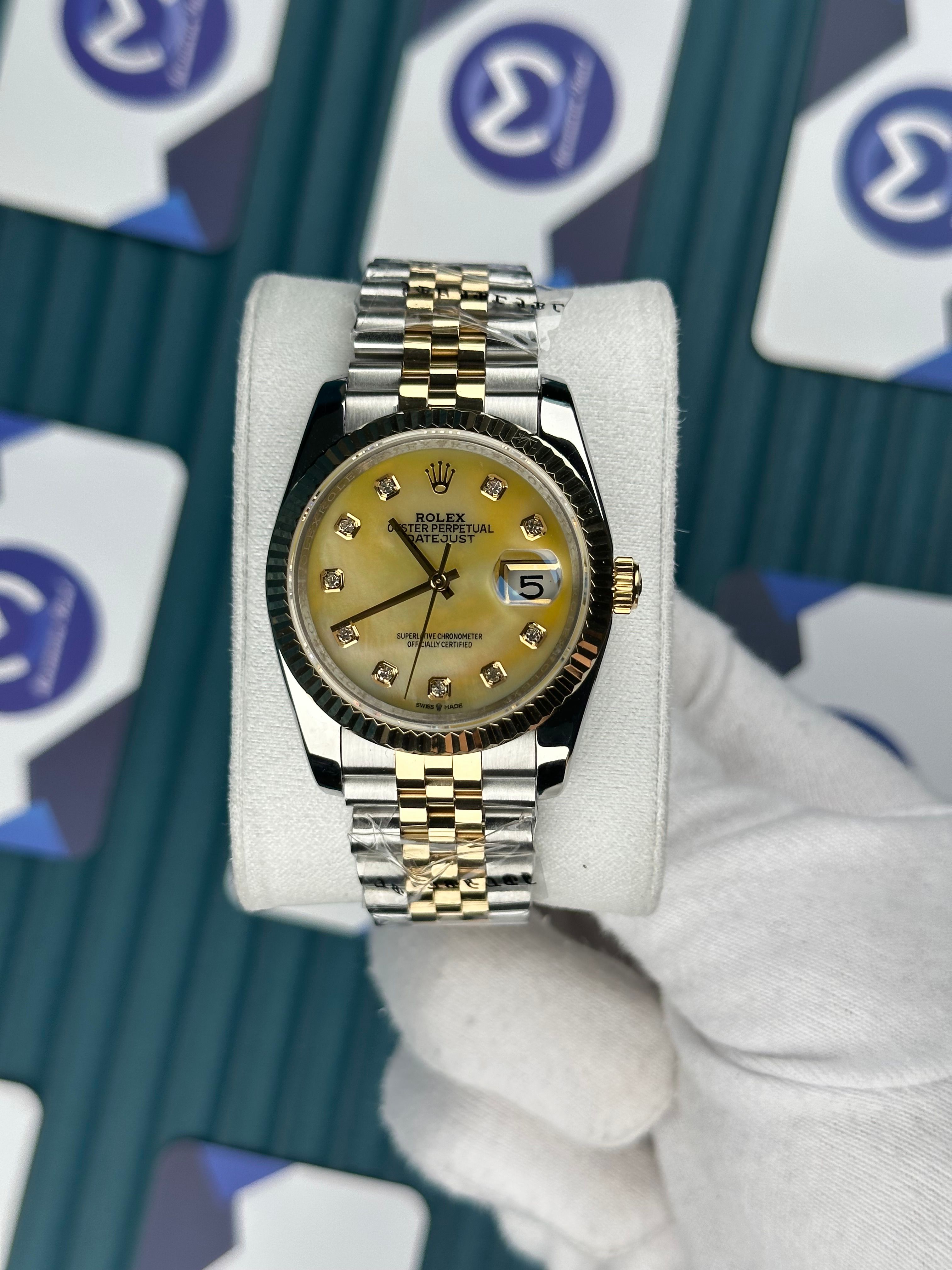 ROLEX 36 GOLD SEDEFLİ KADRAN PIRLANTA INDEX GOLD-SILVER JUBILEE