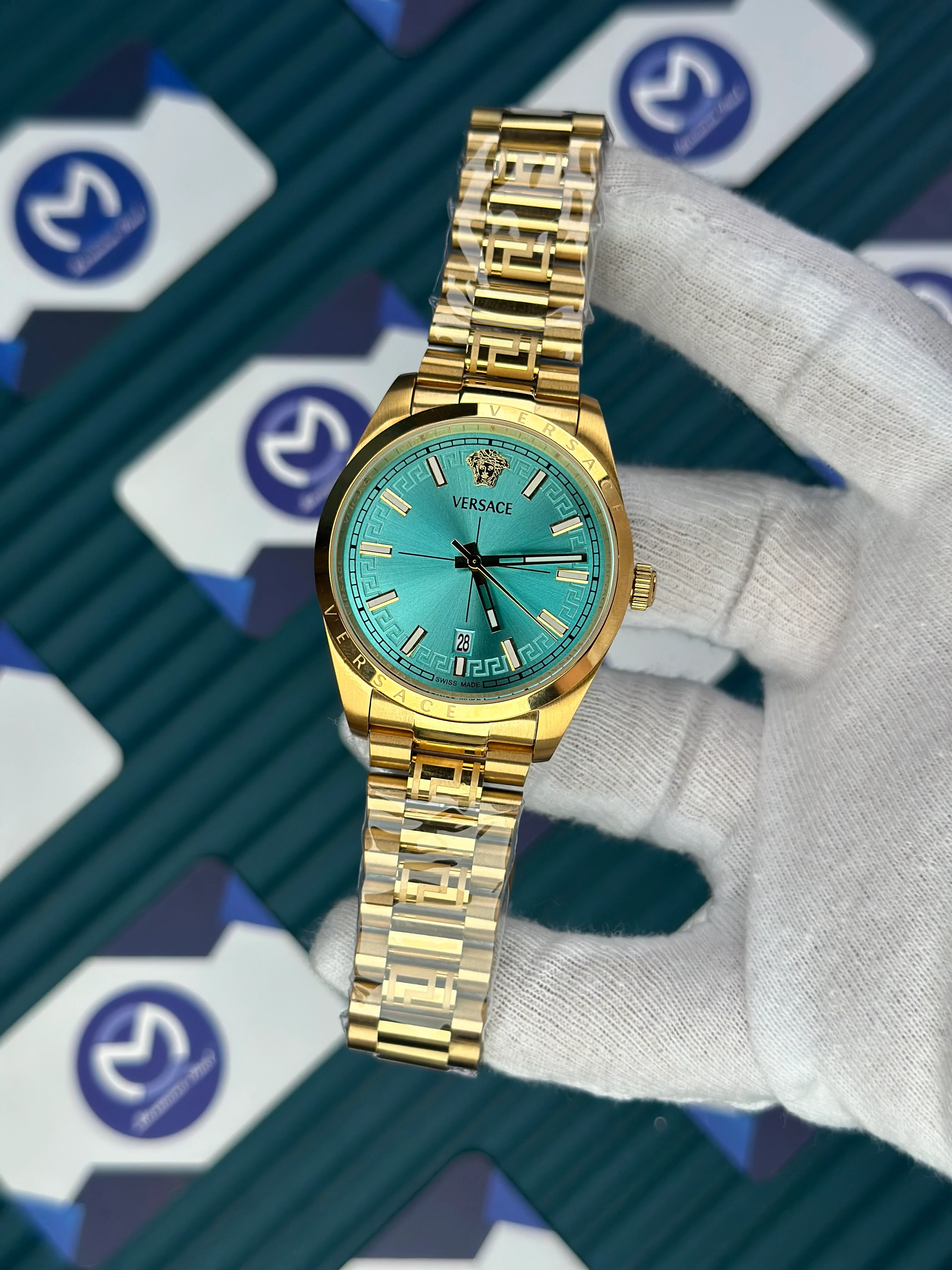 VERSACE NEW TURQUOISE DIAL GOLD PRESIDENT