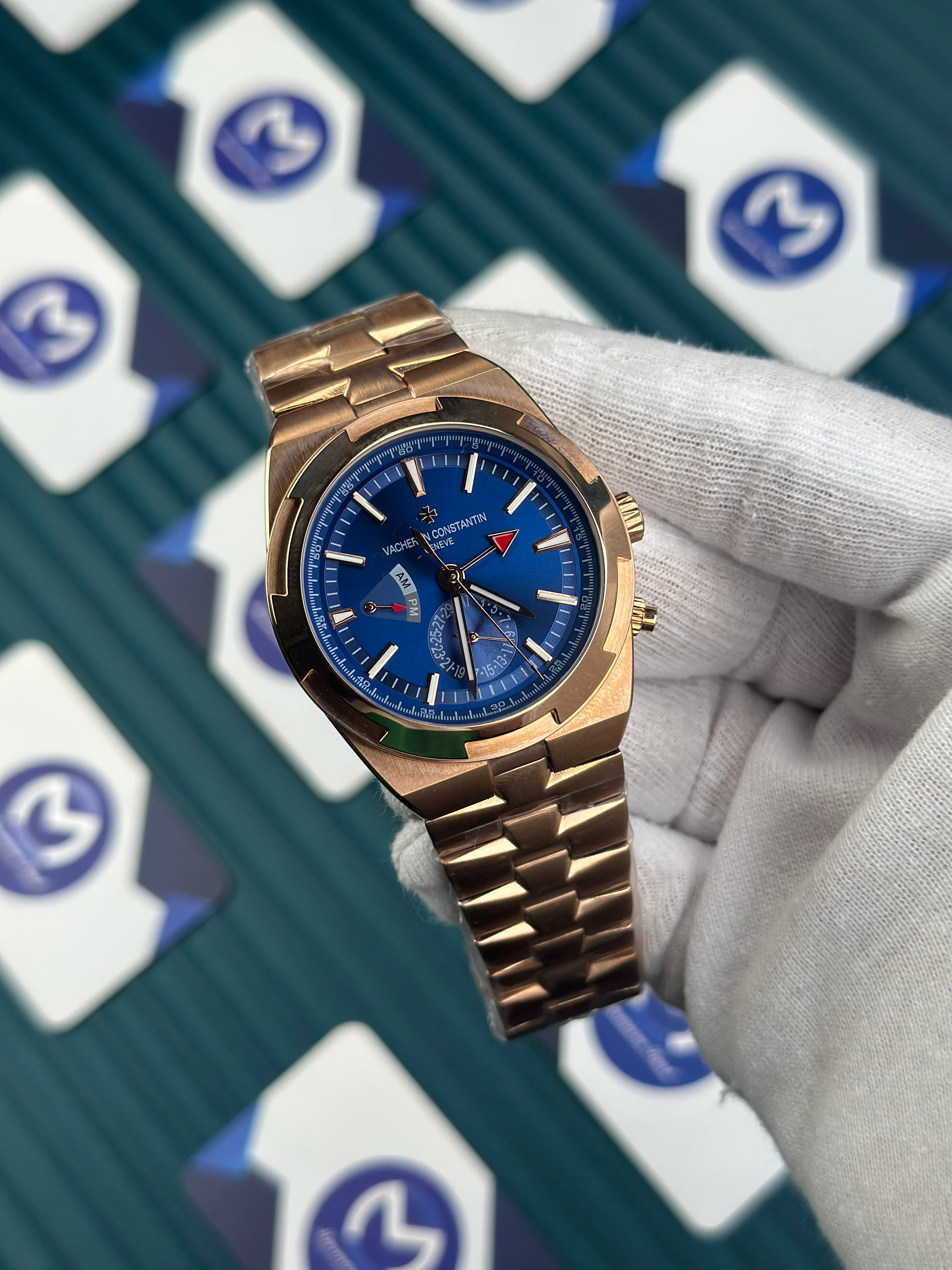 VACHERON CONSTANTIN NAVY BLUE OVERSEAS DUAL TIME ROSE