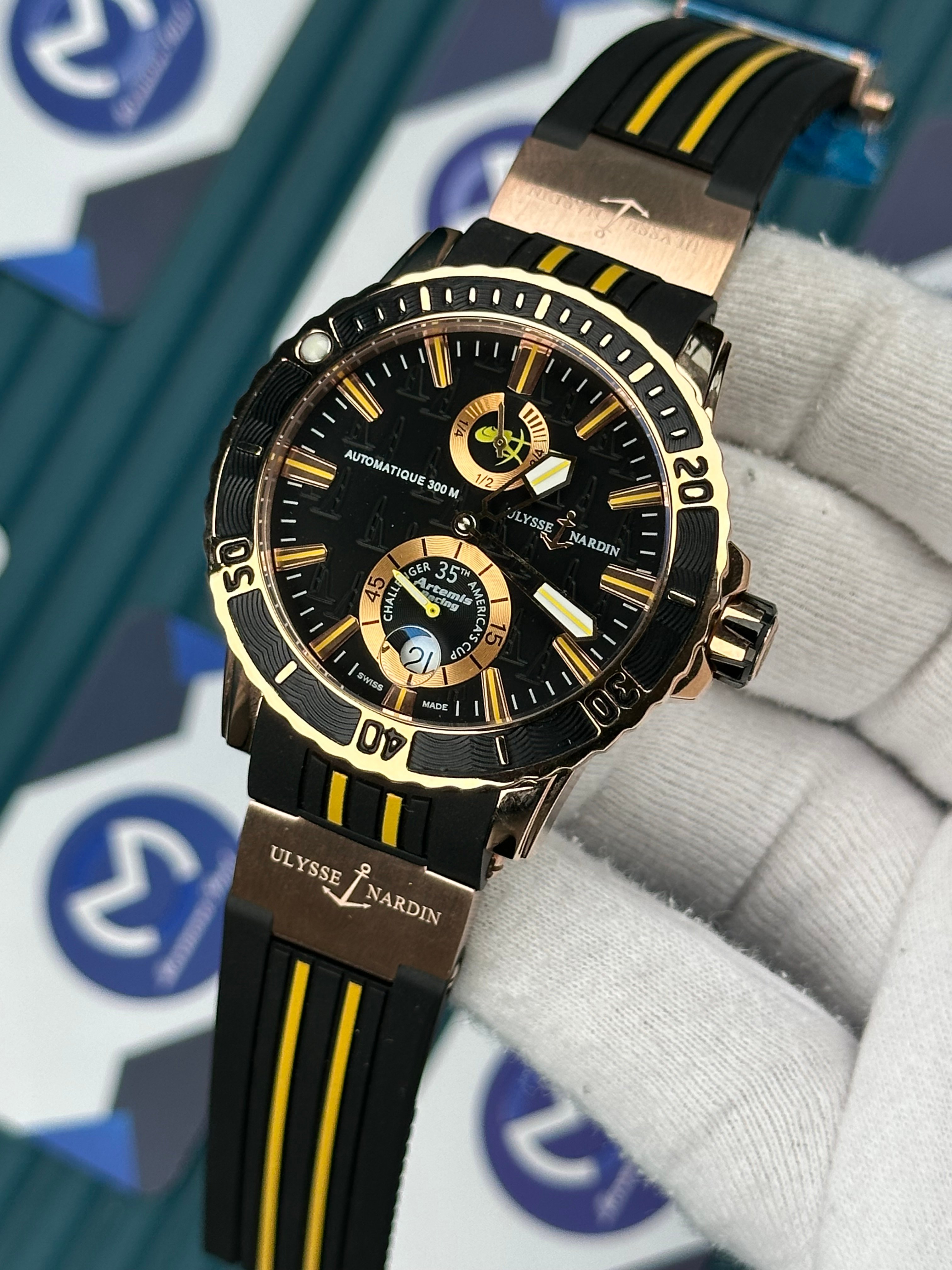 Ulysse Nardin Rose Case Black Cord Yellow Line Chronograph Automatic