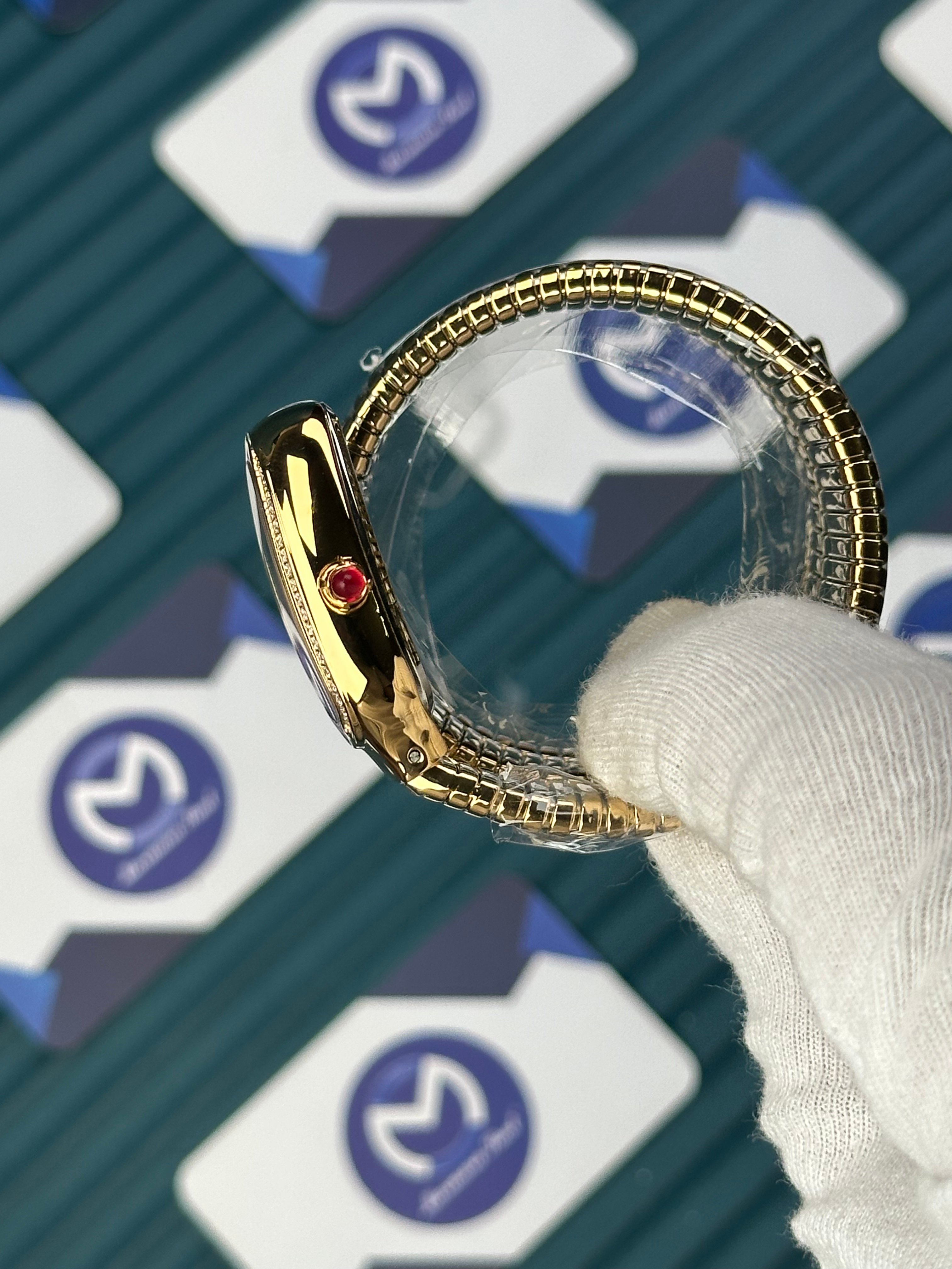 BVLGARI SERPENTI BLUE DIAL DIAMOND BEZEL GOLD LONG TUBOGAS