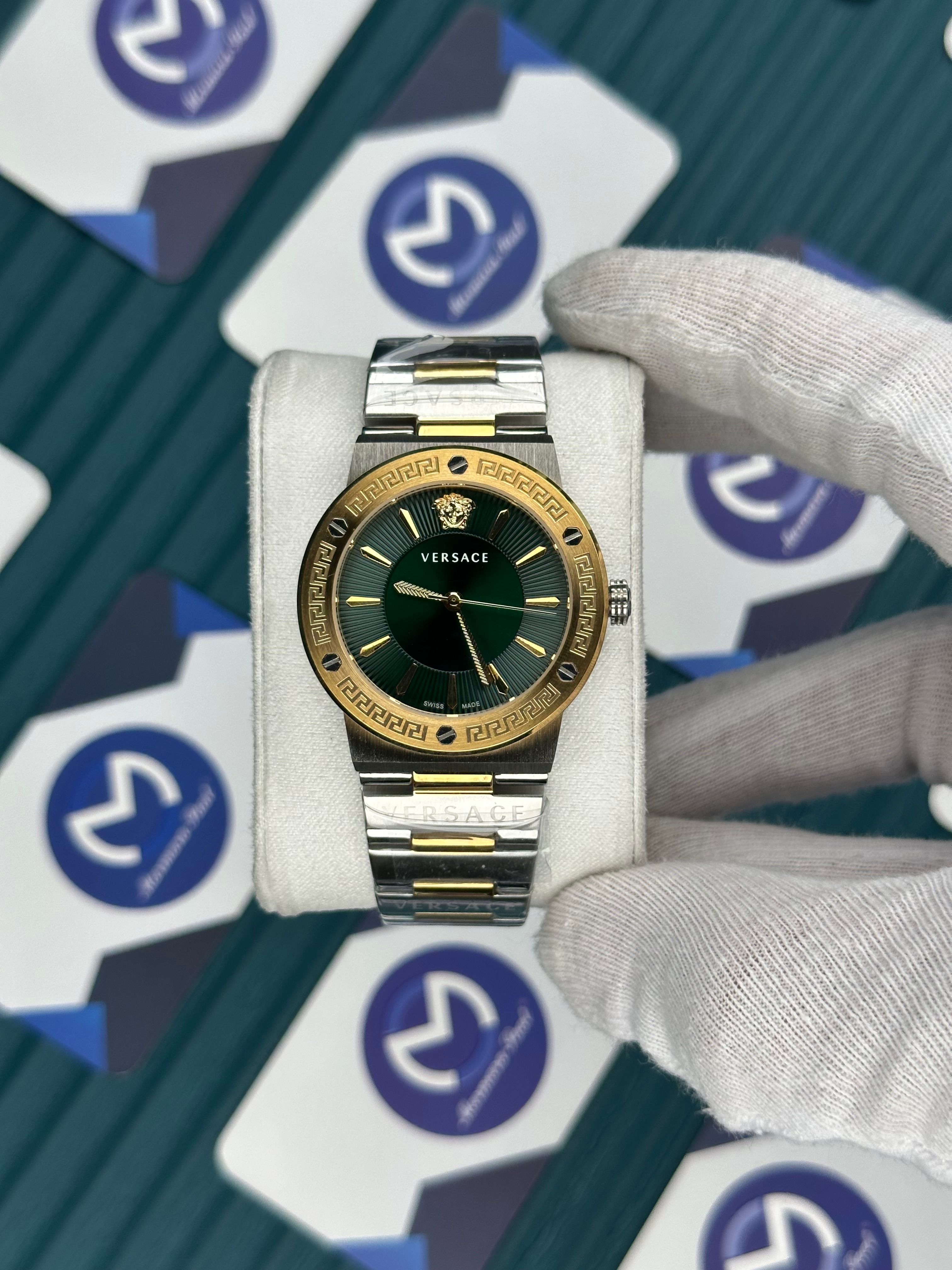 VERSACE 36 MM GREEN DIAL GOLD-SILVER