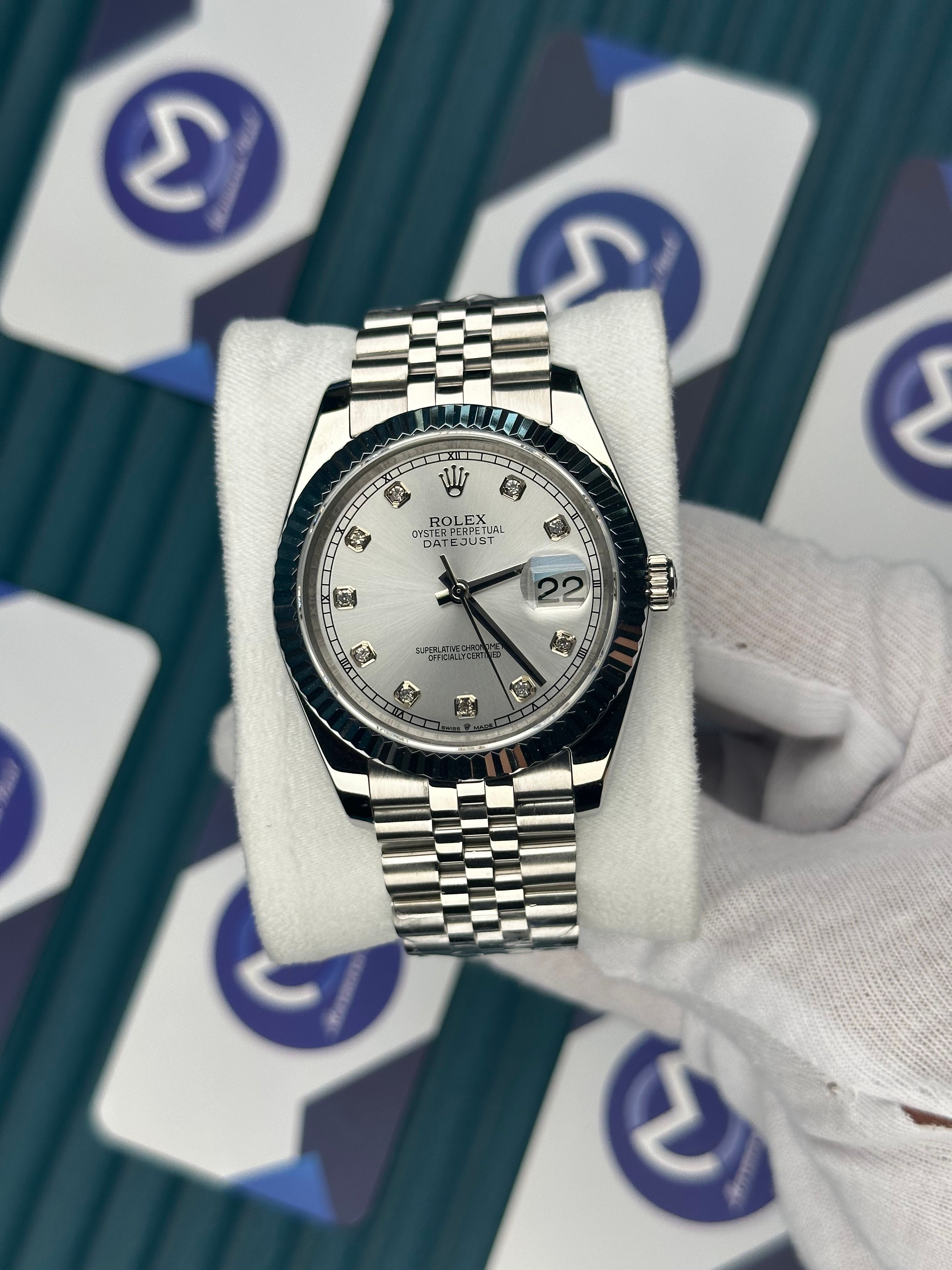 ROLEX DATEJUST WHITE DIAL DIAMOND INDEX SILVER JUBILE