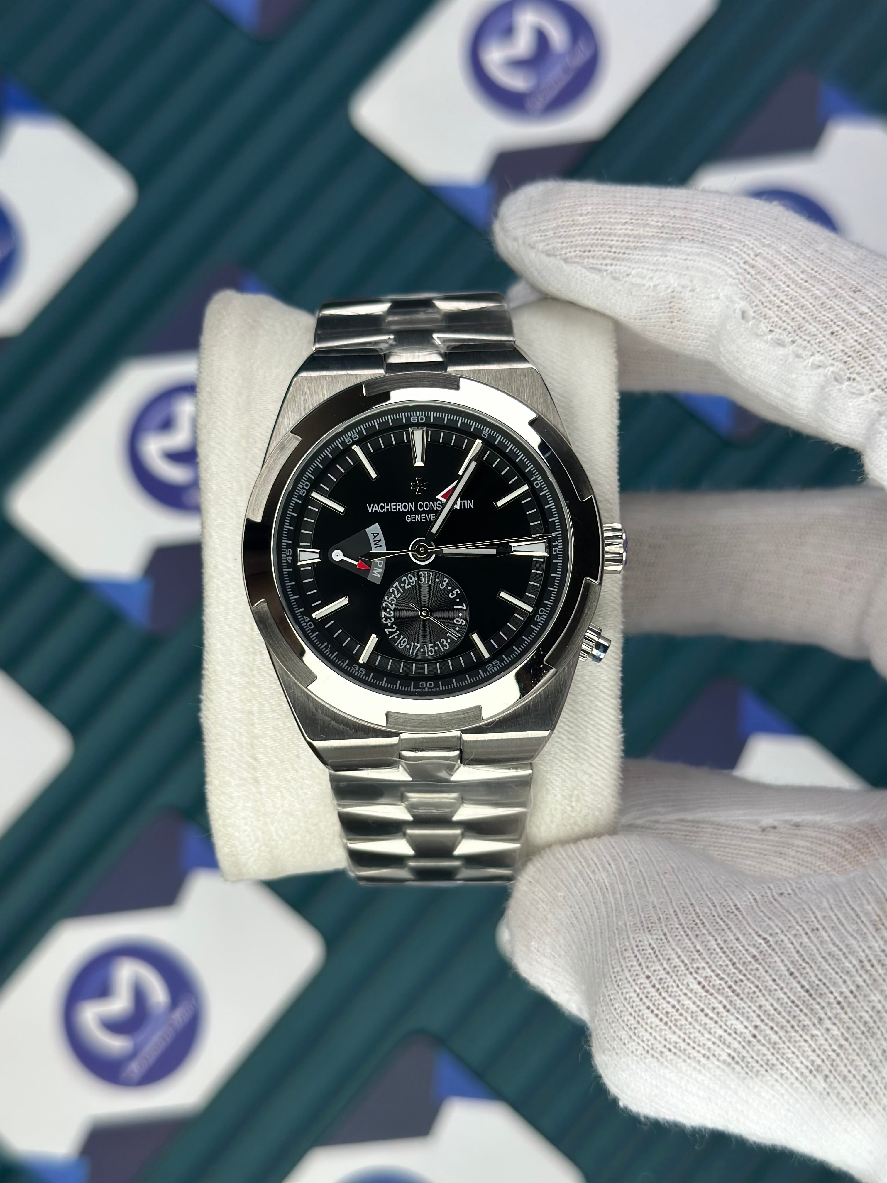 VACHERON CONSTANTIN BLACK OVERSEAS DUAL TIME SILVER