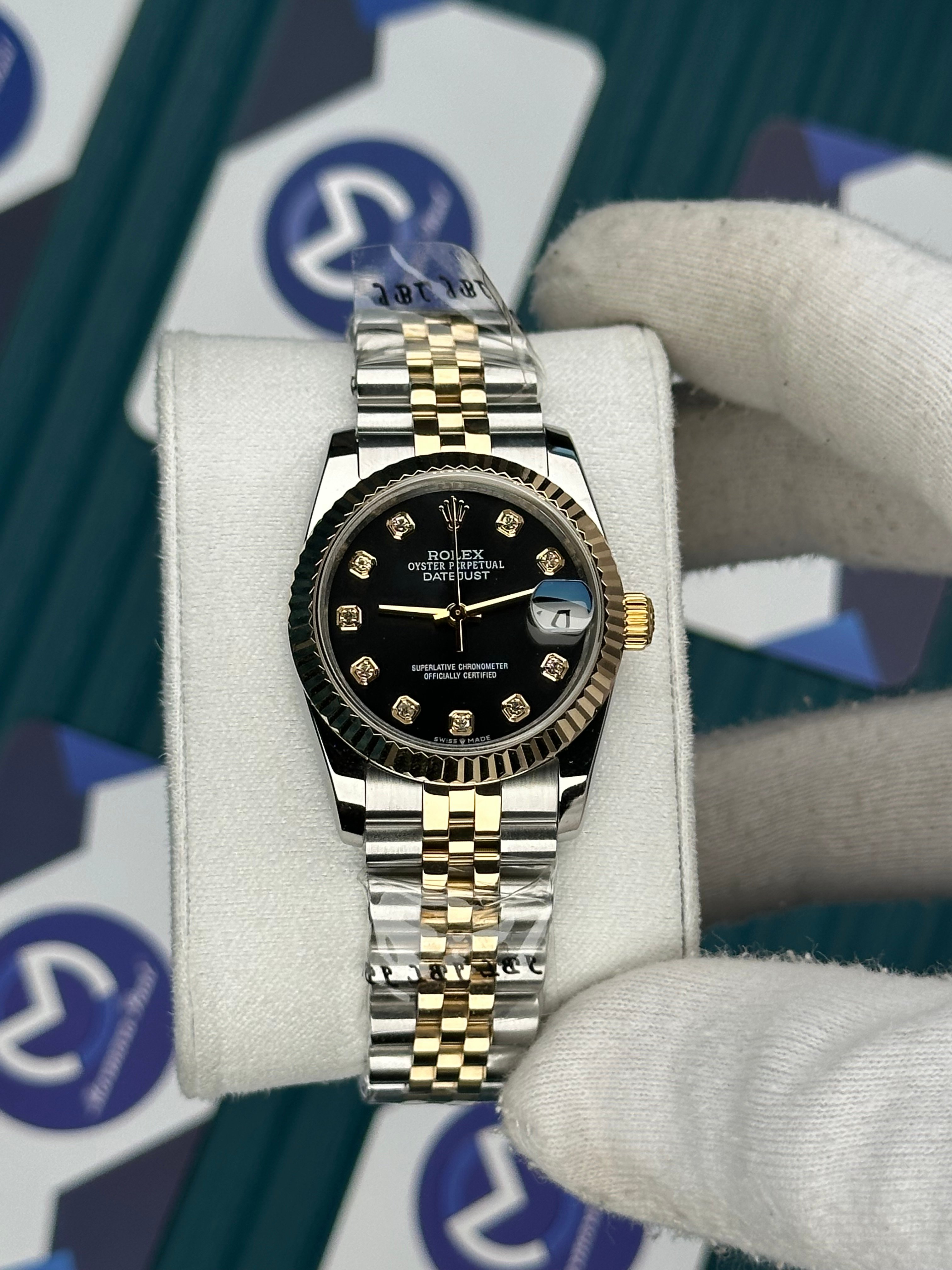 ROLEX 31 SİYAH KADRAN PIRLANTA INDEX GOLD-SILVER JUBILEE