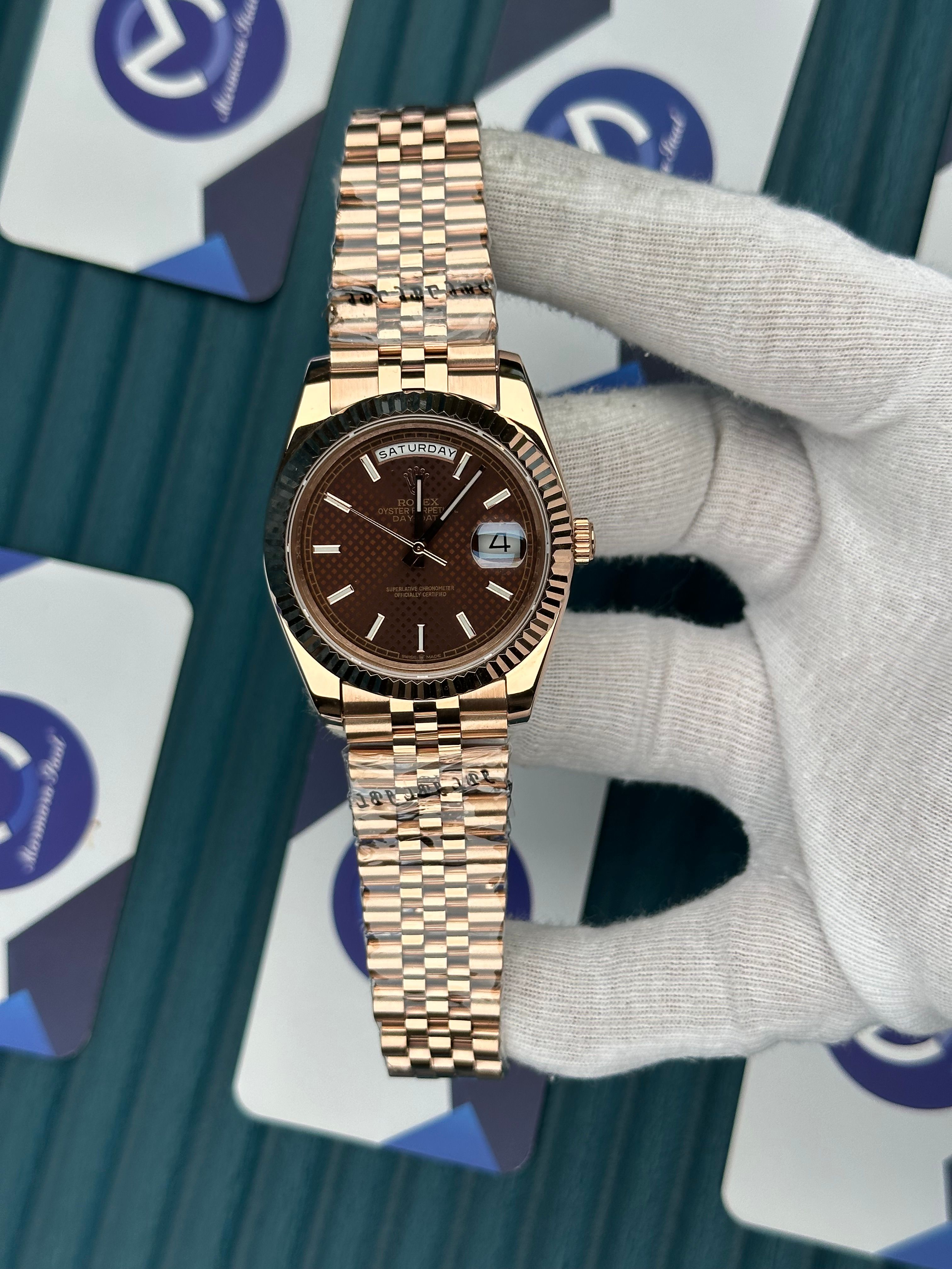 ROLEX DAY-DATE CHOCOLATE MOZAIK DIAL ROSE JUBILE