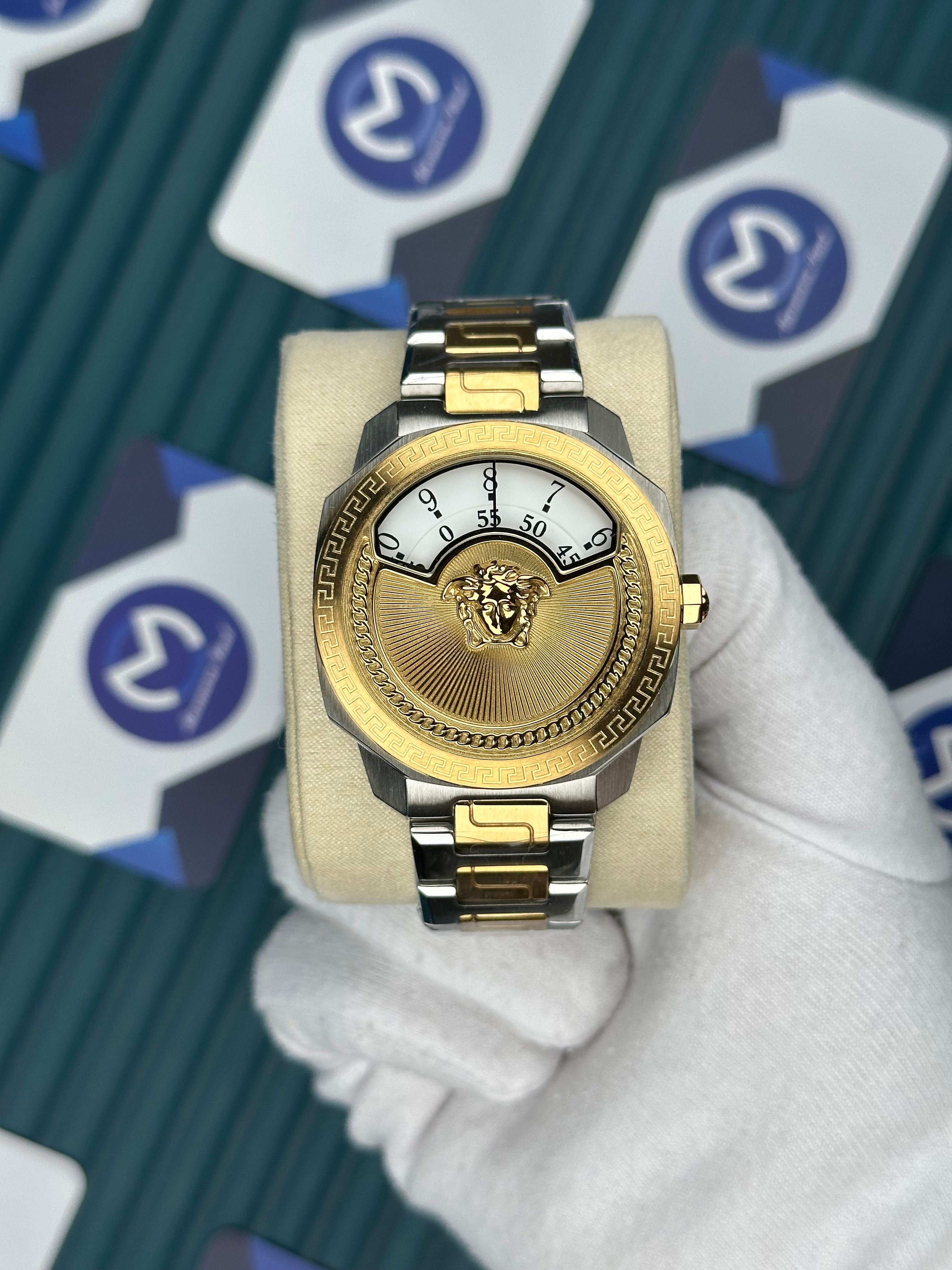 Versace Gold-Silver Yeni Nesil 3D Logolu Beyaz Kadran