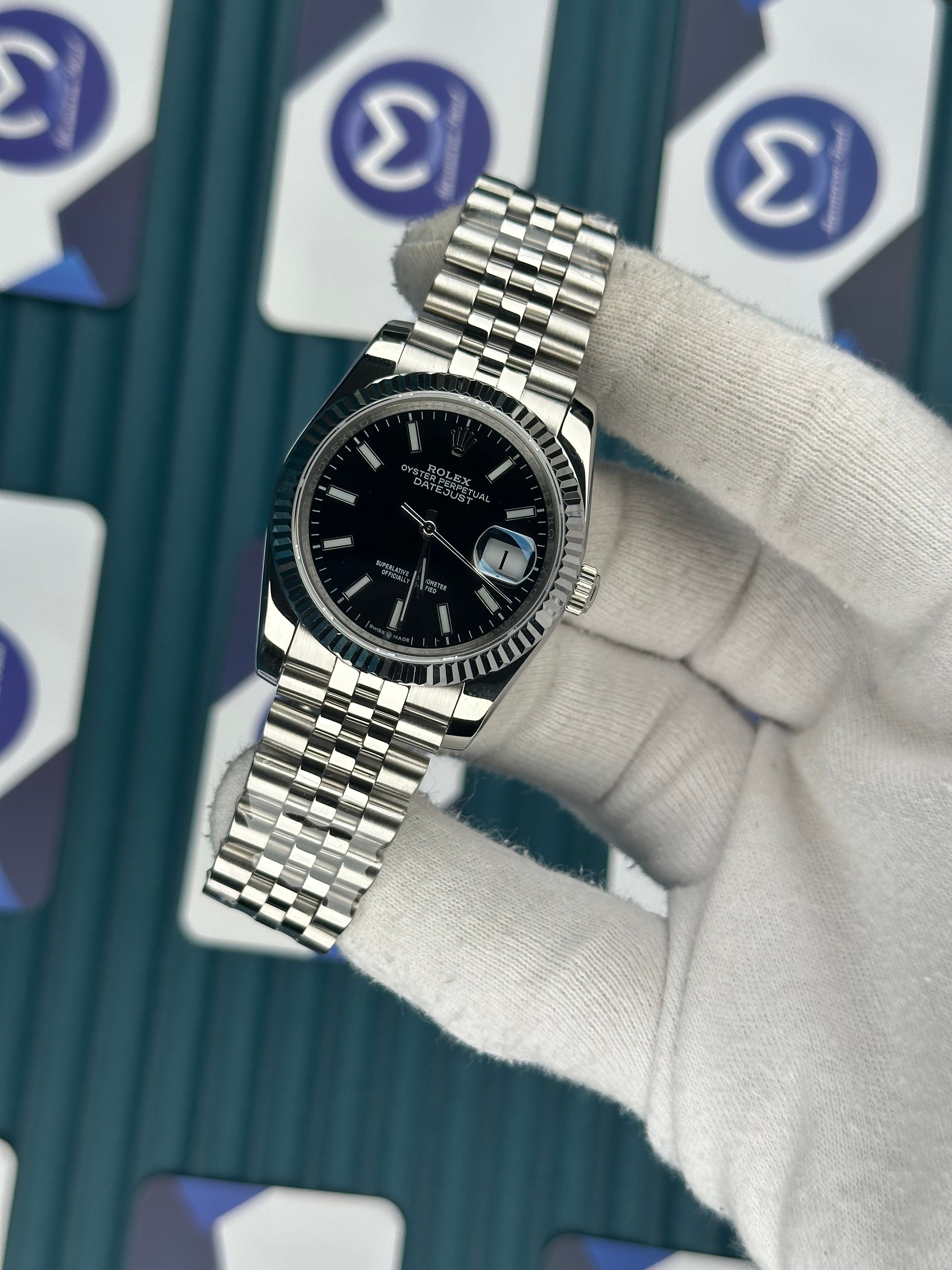 ROLEX 36 BLACK DIAL SILVER JUBILEE