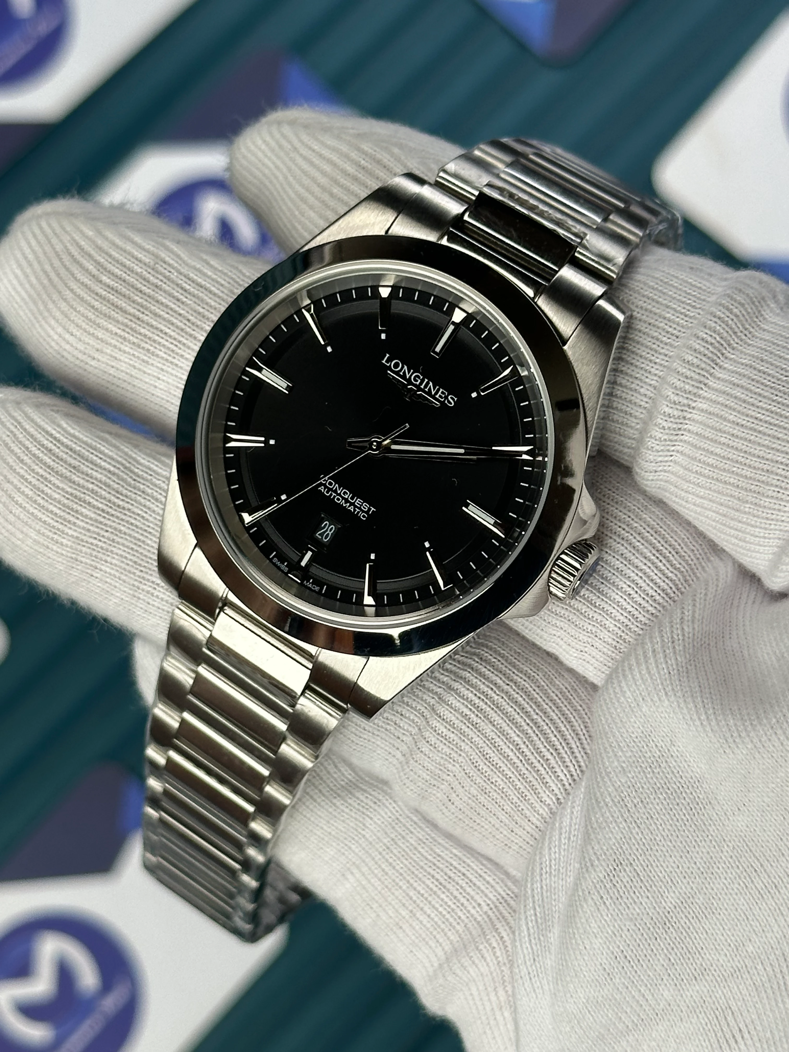LONGINES CONQUEST AUTOMATIC BLACK DIAL SILVER 