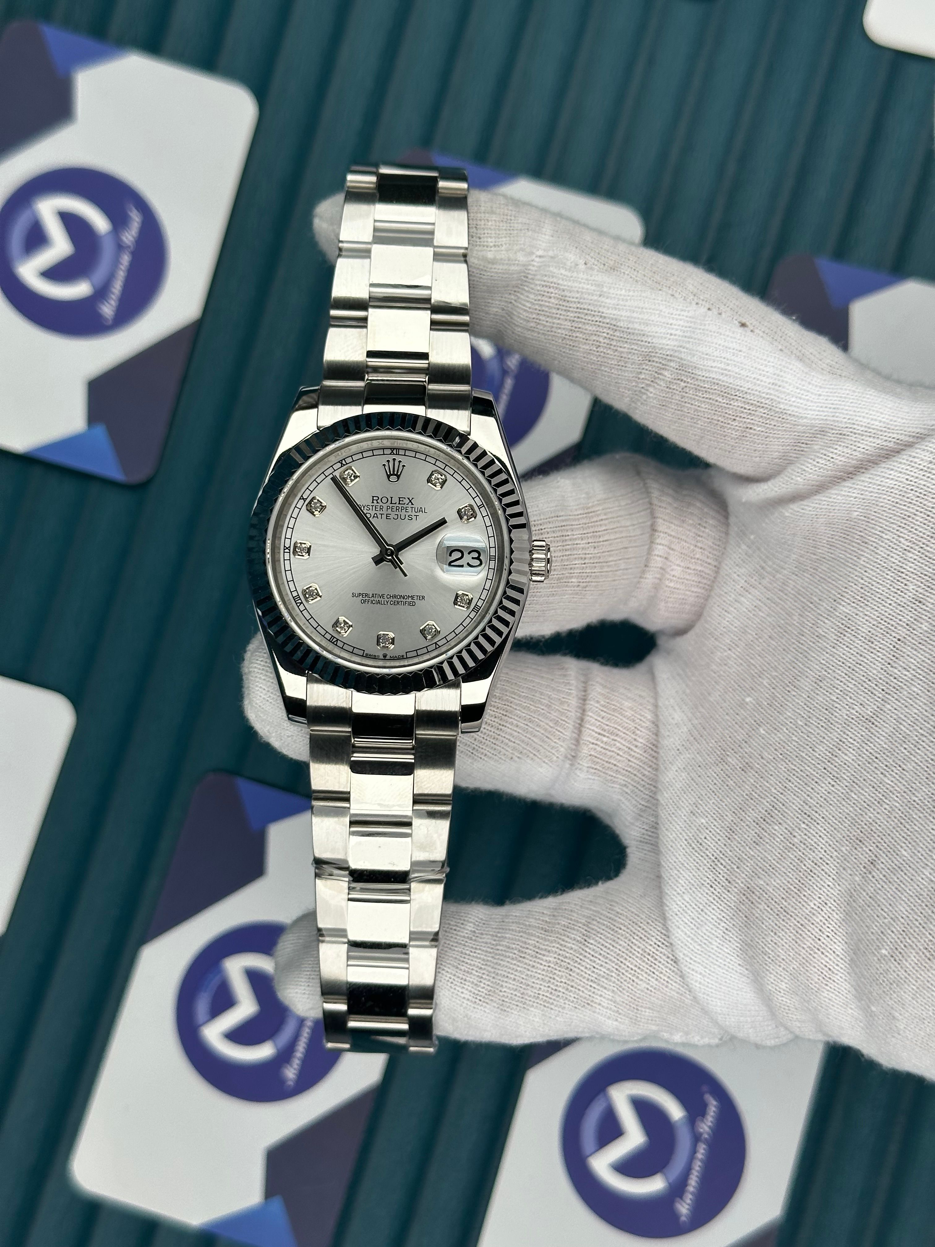 ROLEX DATEJUST WHITE DIAL DIAMOND INDEX SILVER OYSTER