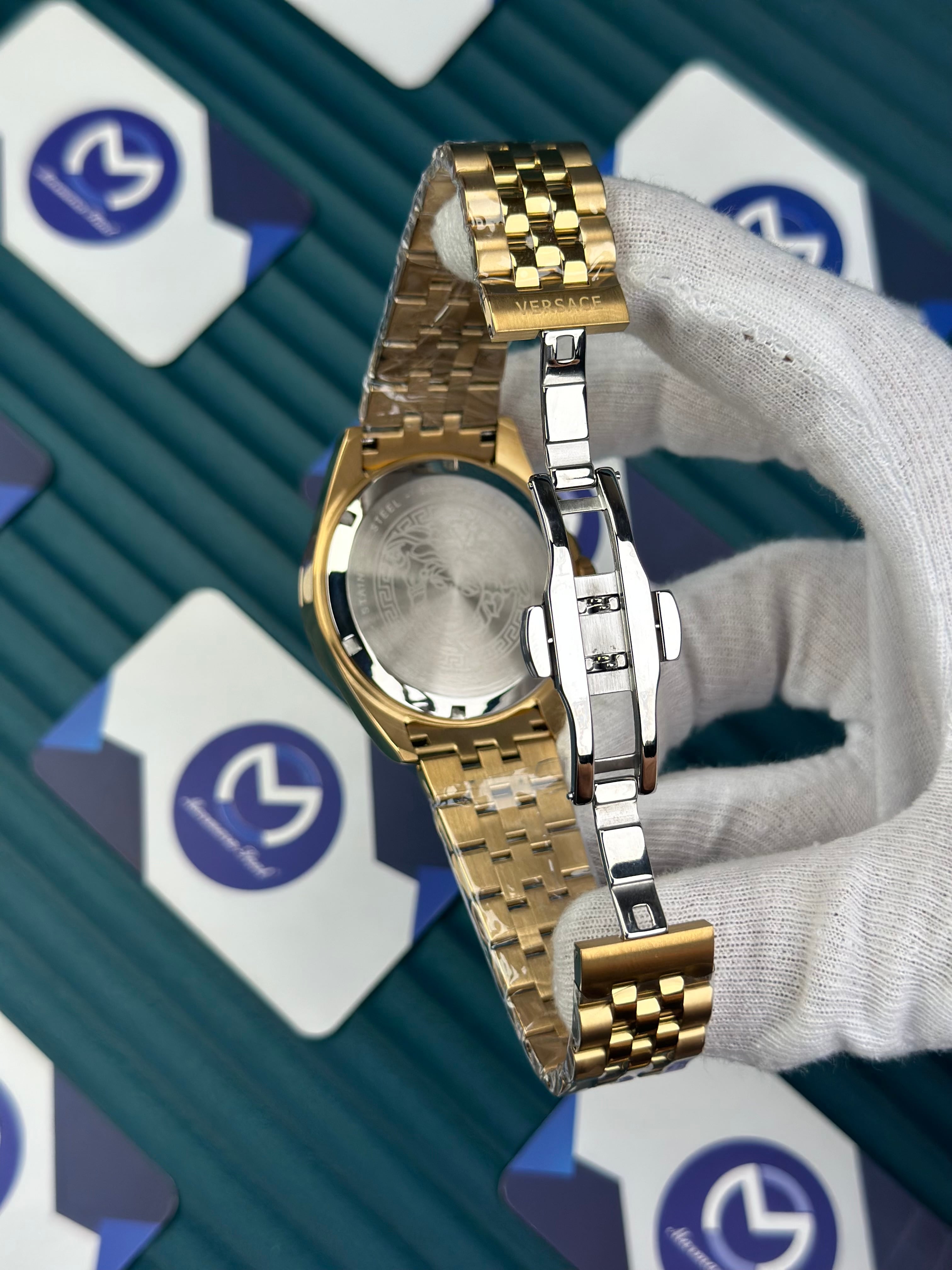 VERSACE NEW BLACK DIAL CHRONOGRAPH GOLD JUBILE