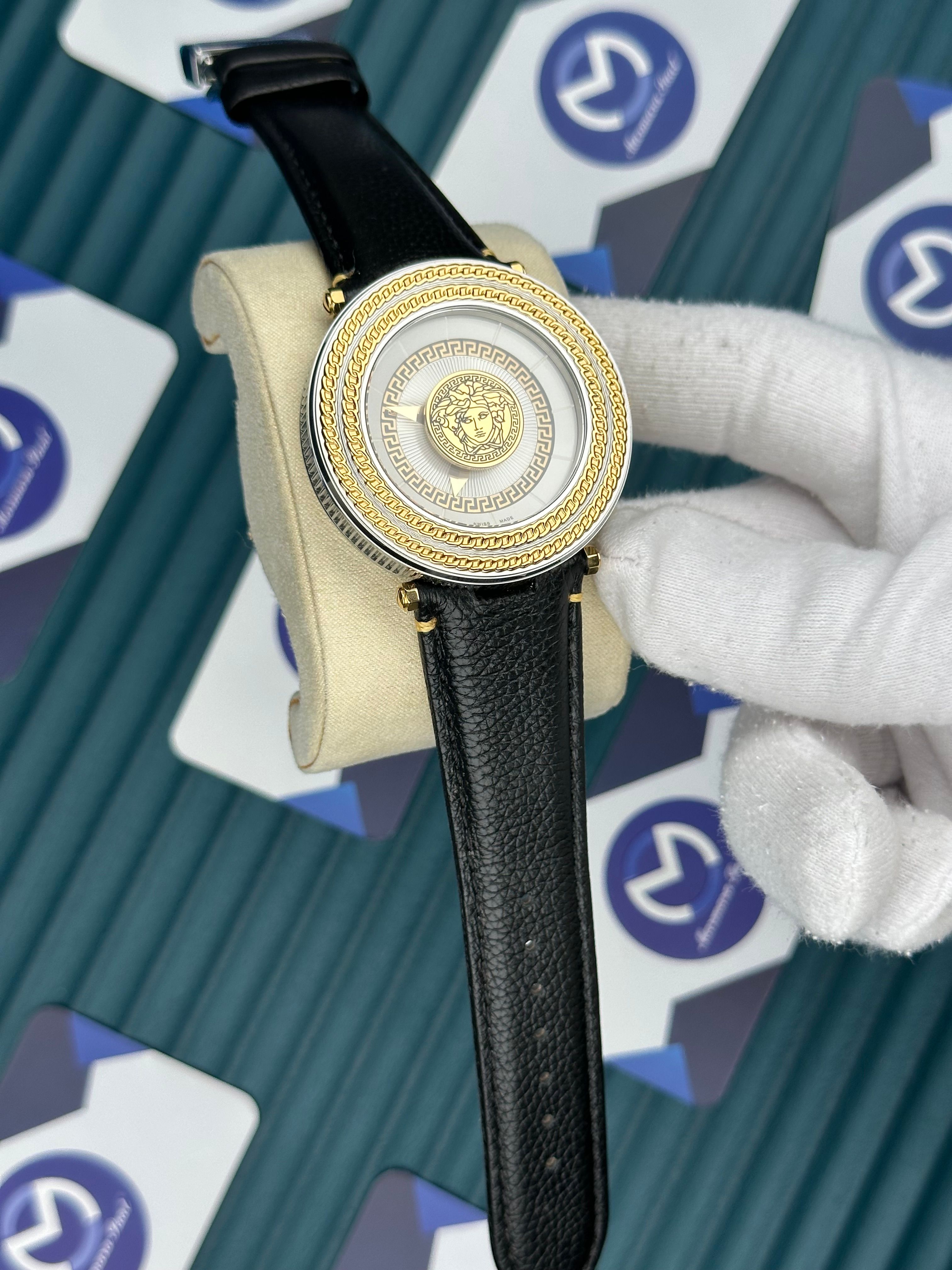 Versace Deri Kordon Gold Bezel Beyaz Kadran Yeni