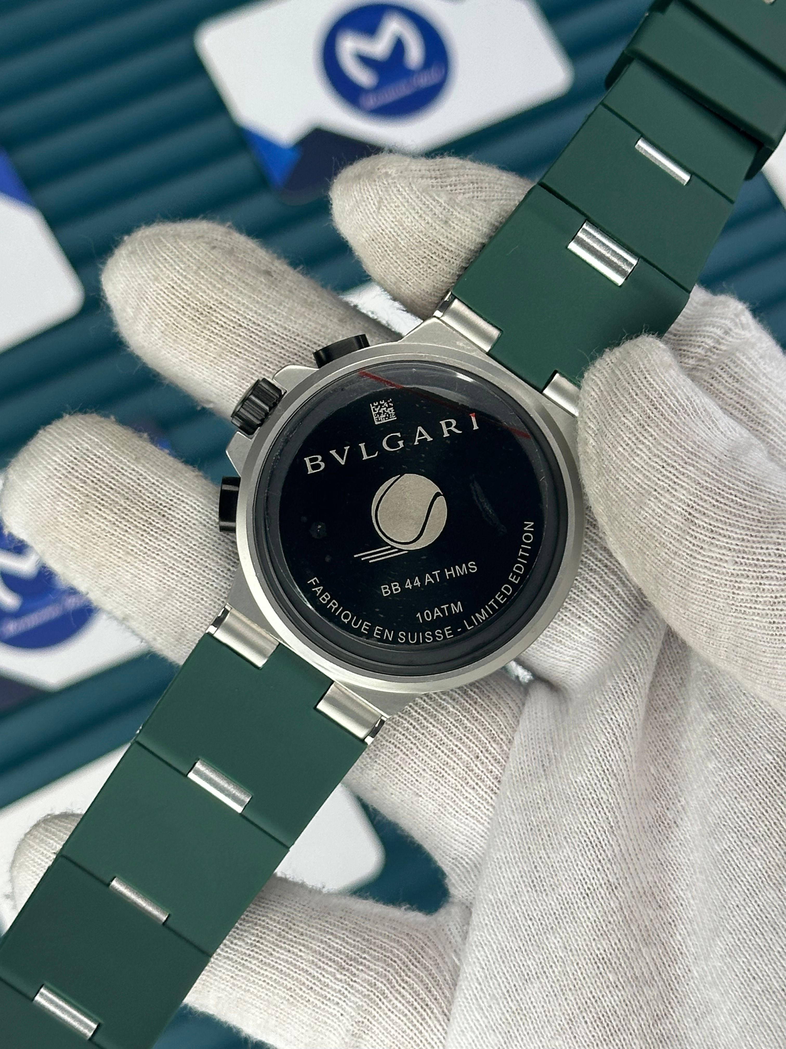 BVLGARI TITANYUM WHITE DIAL GREEN BEZEL CHRONOGRAPH GREEN RUBBER