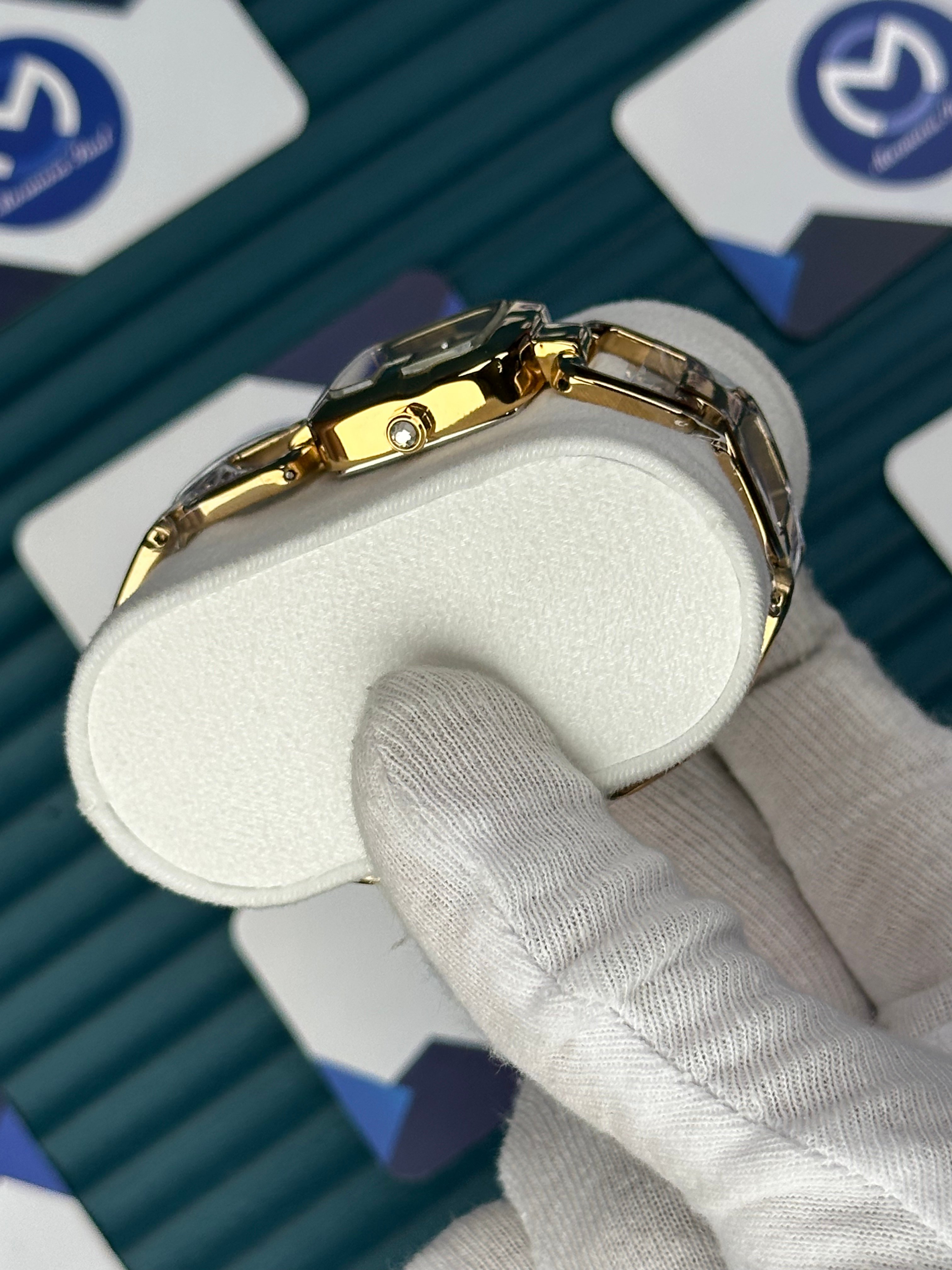 GUCCI WOMAN RING BRACELET WHITE DIAL DIAMOND INDEX GOLD CORD