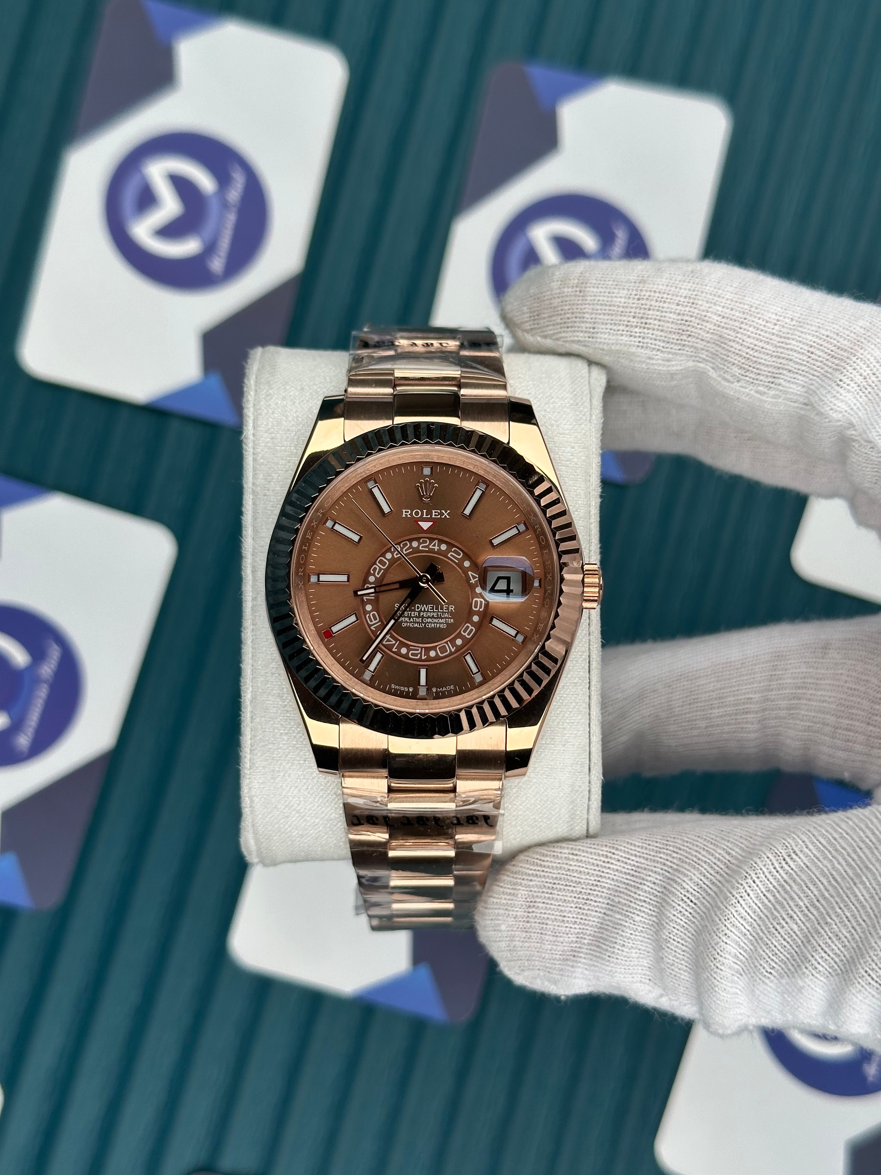 ROLEX SKY-DWELLER CHOCOLATE DIAL ROSE OYSTER