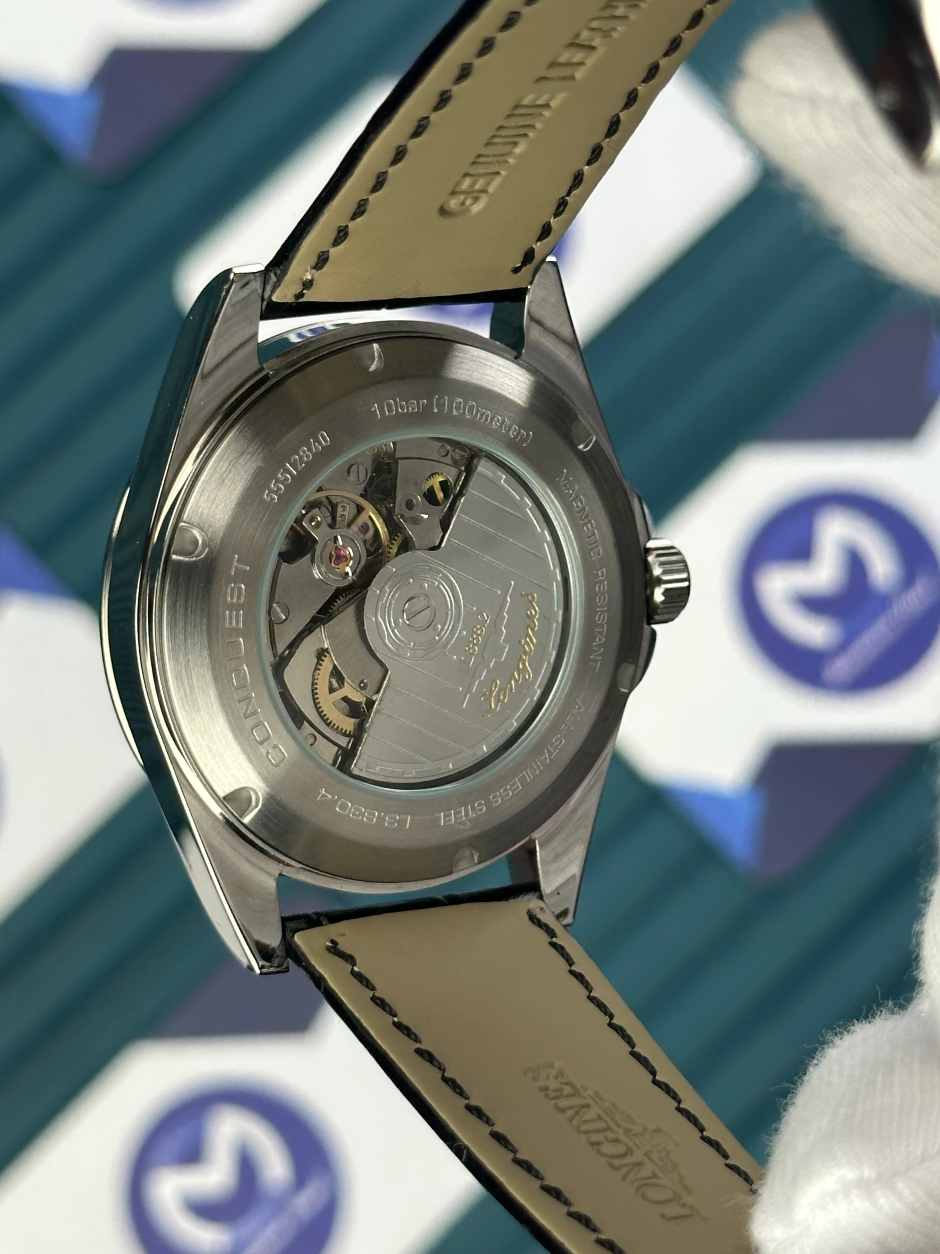 LONGINES CONQUEST AUTOMATIC GREEN DIAL SILVER CASE BLACK LEATHER 