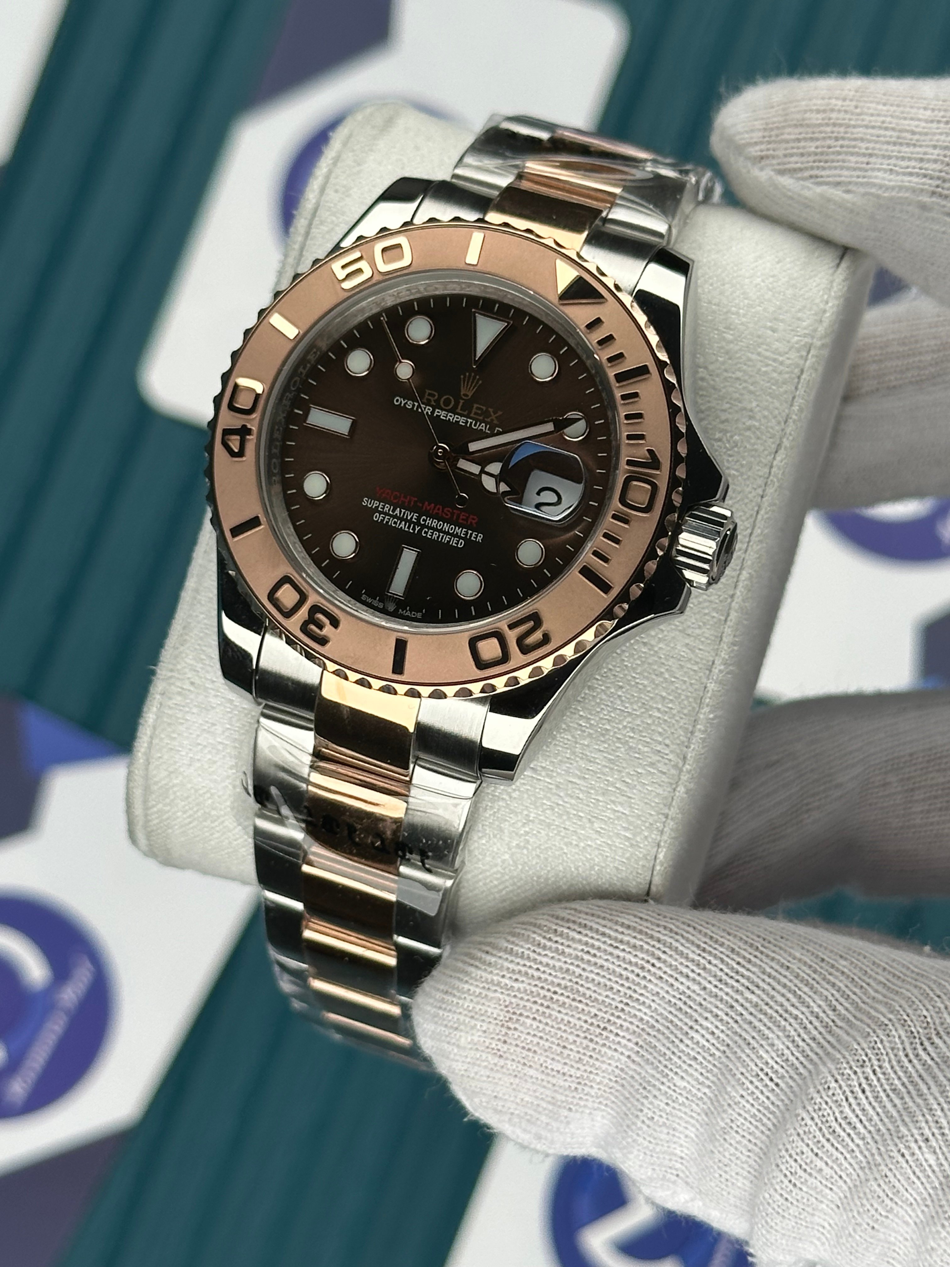 ROLEX YACHT-MASTER BROWN DIAL ROSE BEZEL ROSE-SILVER OYSTER