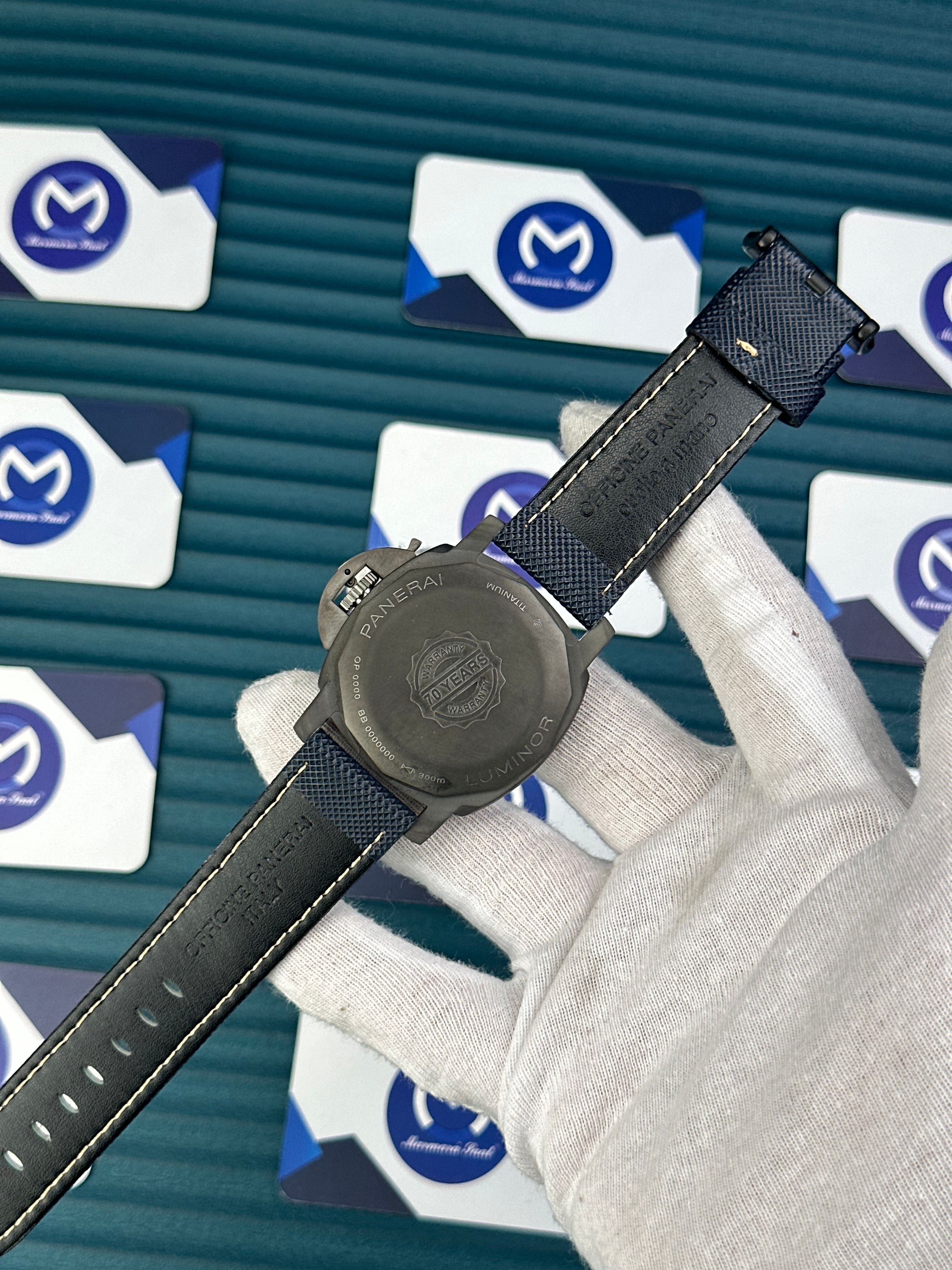 LUMINOR MARINA BLUE DIAL CARBON CASE NAVY BLUE SATIN CORD