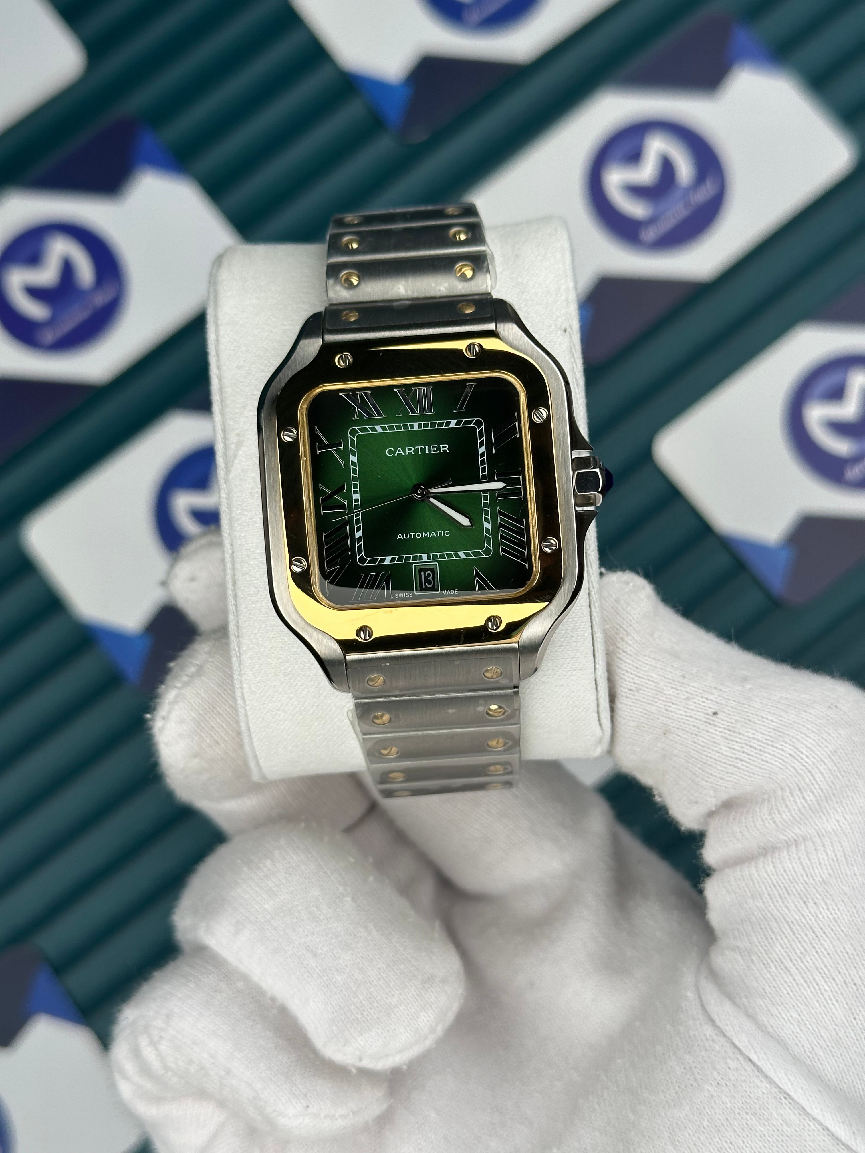 Cartier Santos Gold Bezel Yeşil Kadran