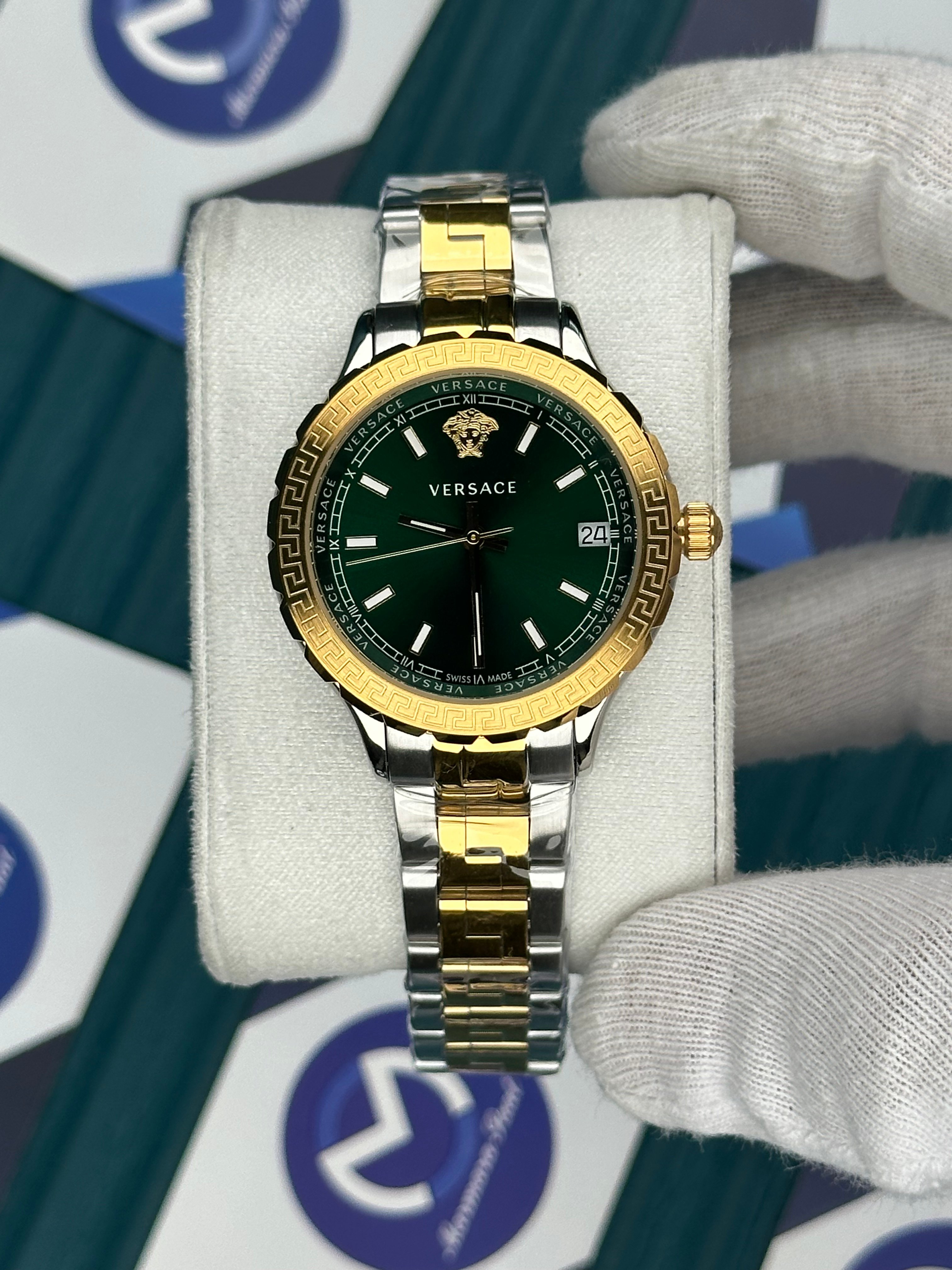 VERSACE 36 GREEN DIAL GOLD-SILVER OYSTER