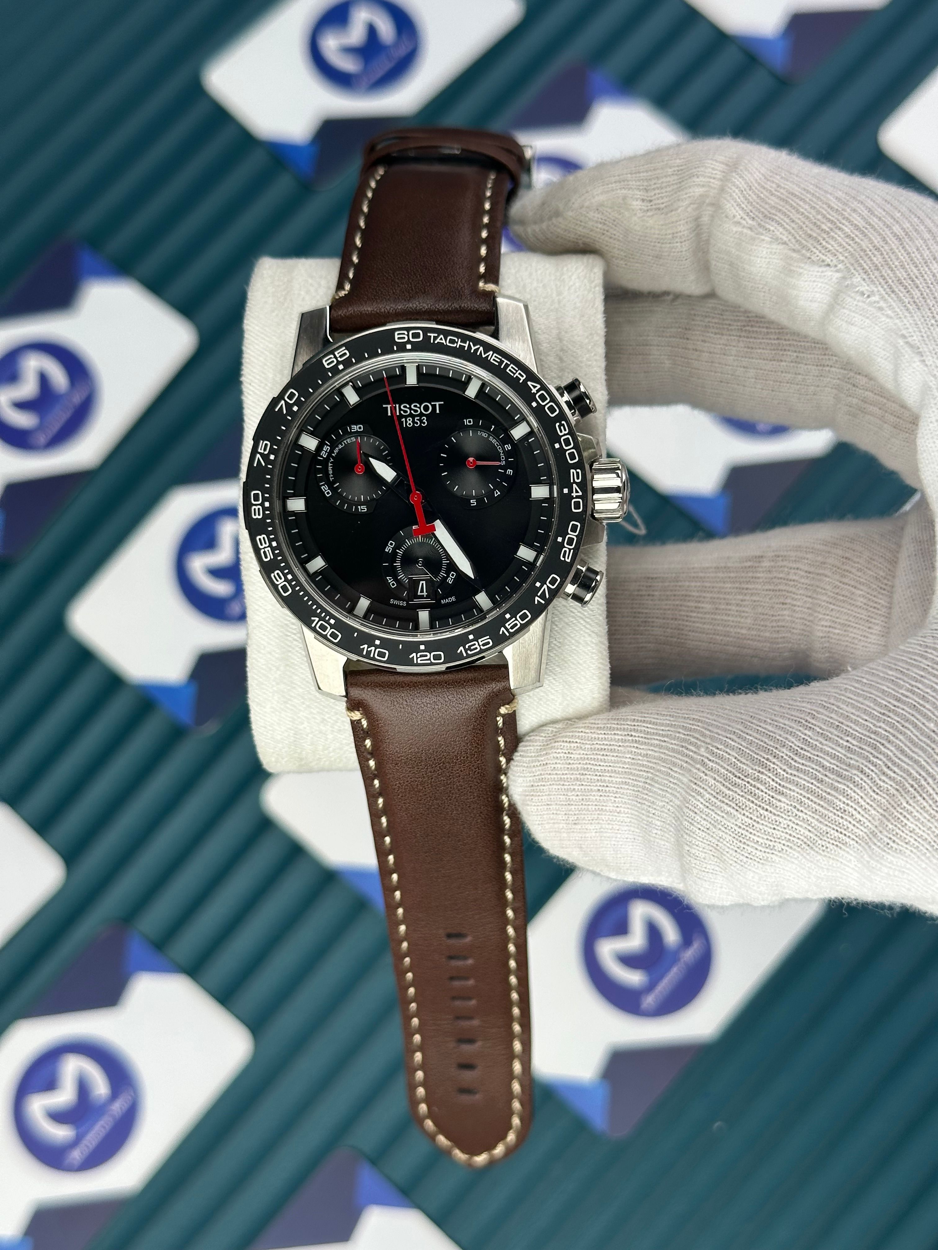TISSOT SUPERSPORT CHRONO BLACK DIAL BROWN LEATHER CORD