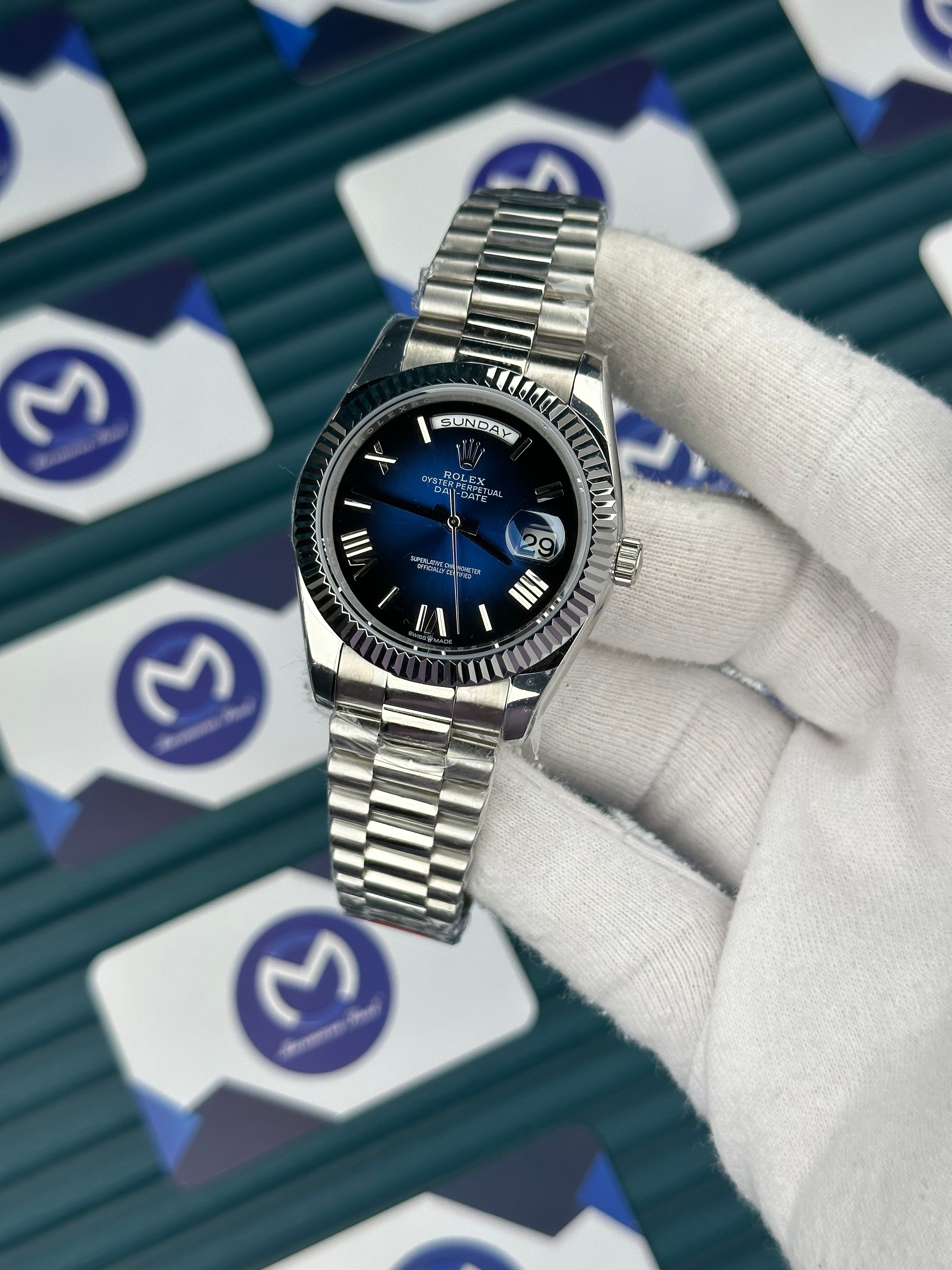 Rolex Daydate Mavi Kadran Gümüş Kordon