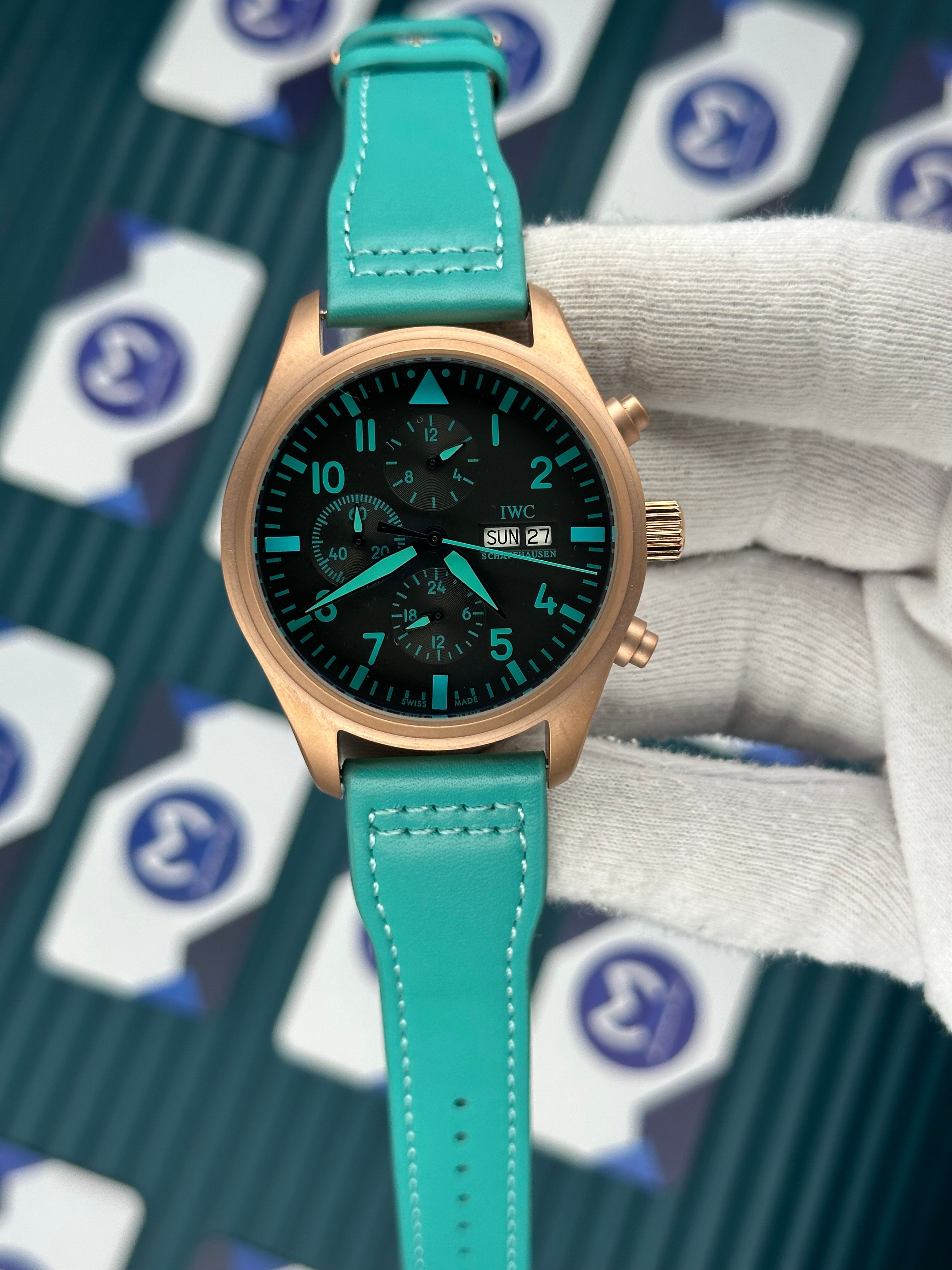 IWC Chronograph Rose Case Turquoise Cord  Automatic