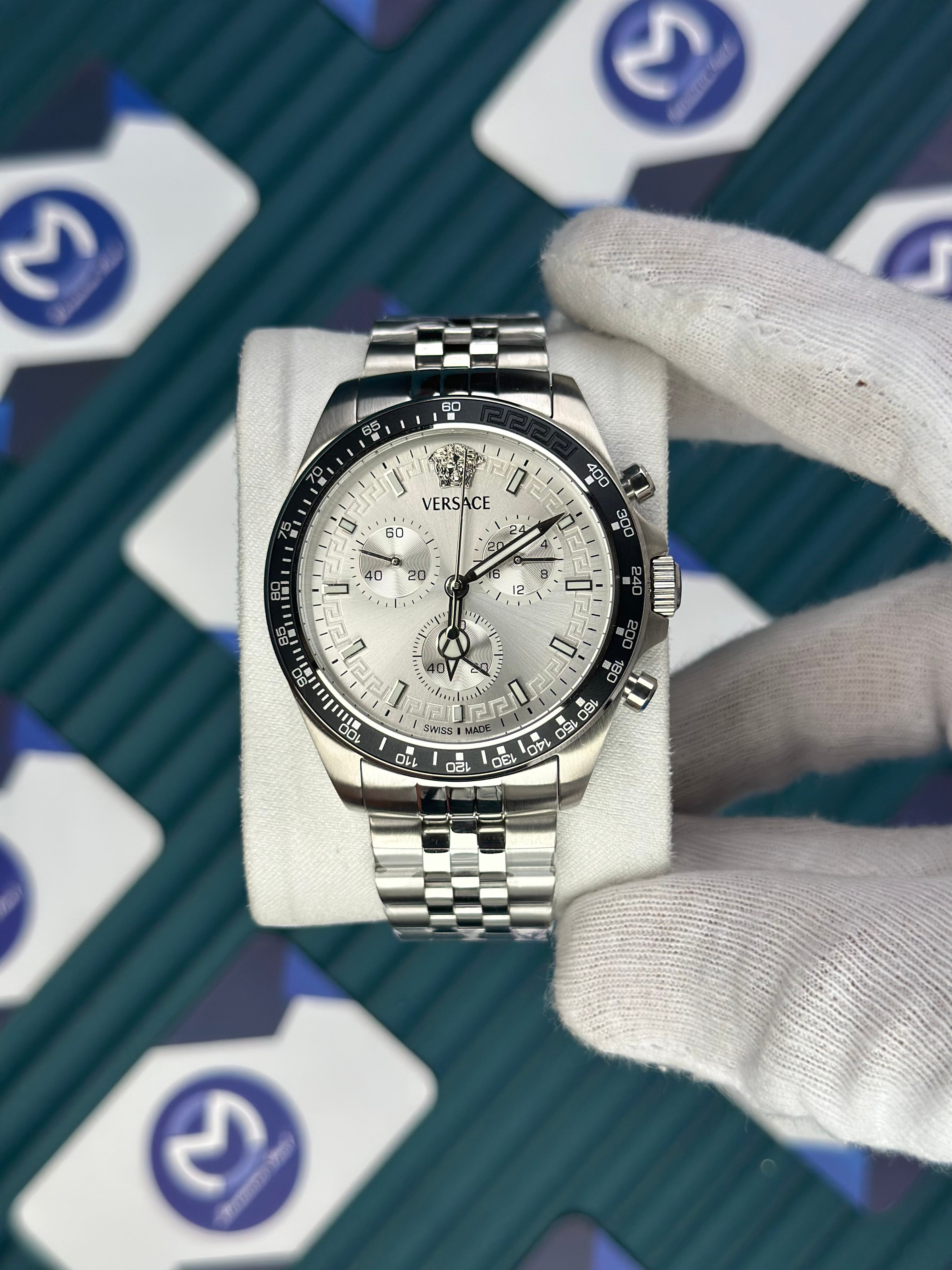 VERSACE WHITE DIAL CHRONOGRAPH SILVER JUBILE