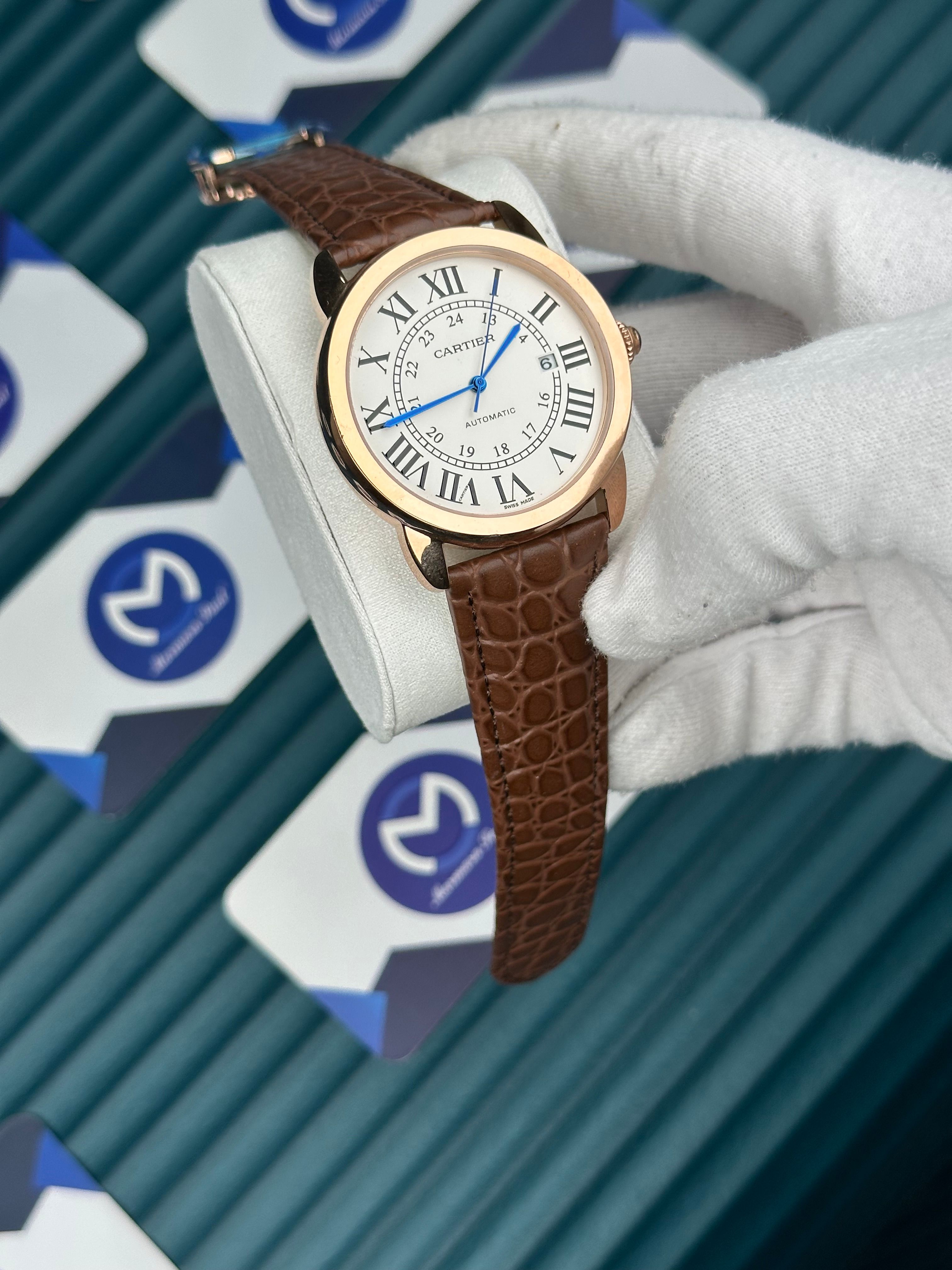 Cartier Ballon Kahverengi Kordon Rose Kasa Beyaz Kadran