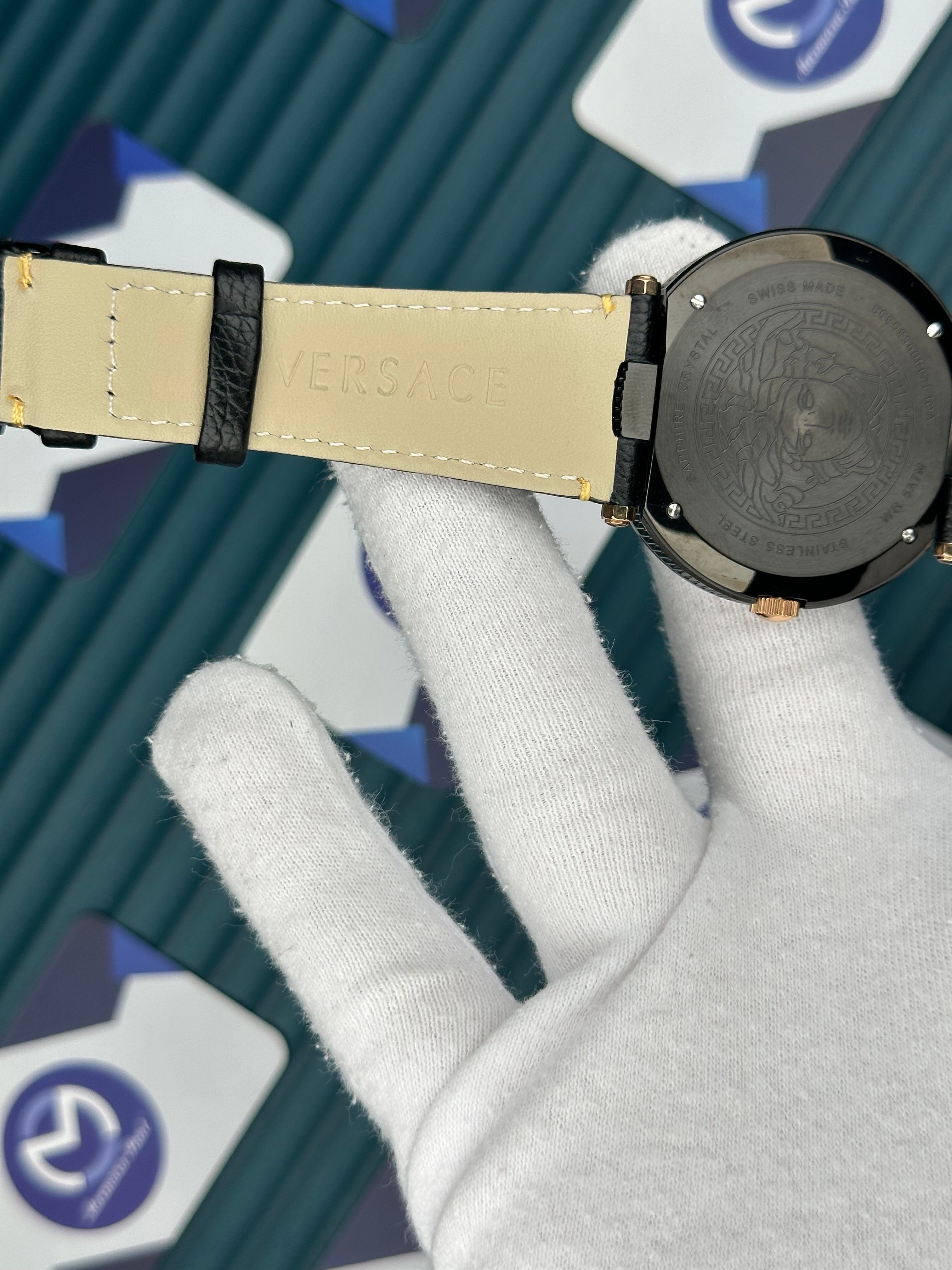 Versace Deri Kordon Rose Bezel Siyah Kadran Yeni