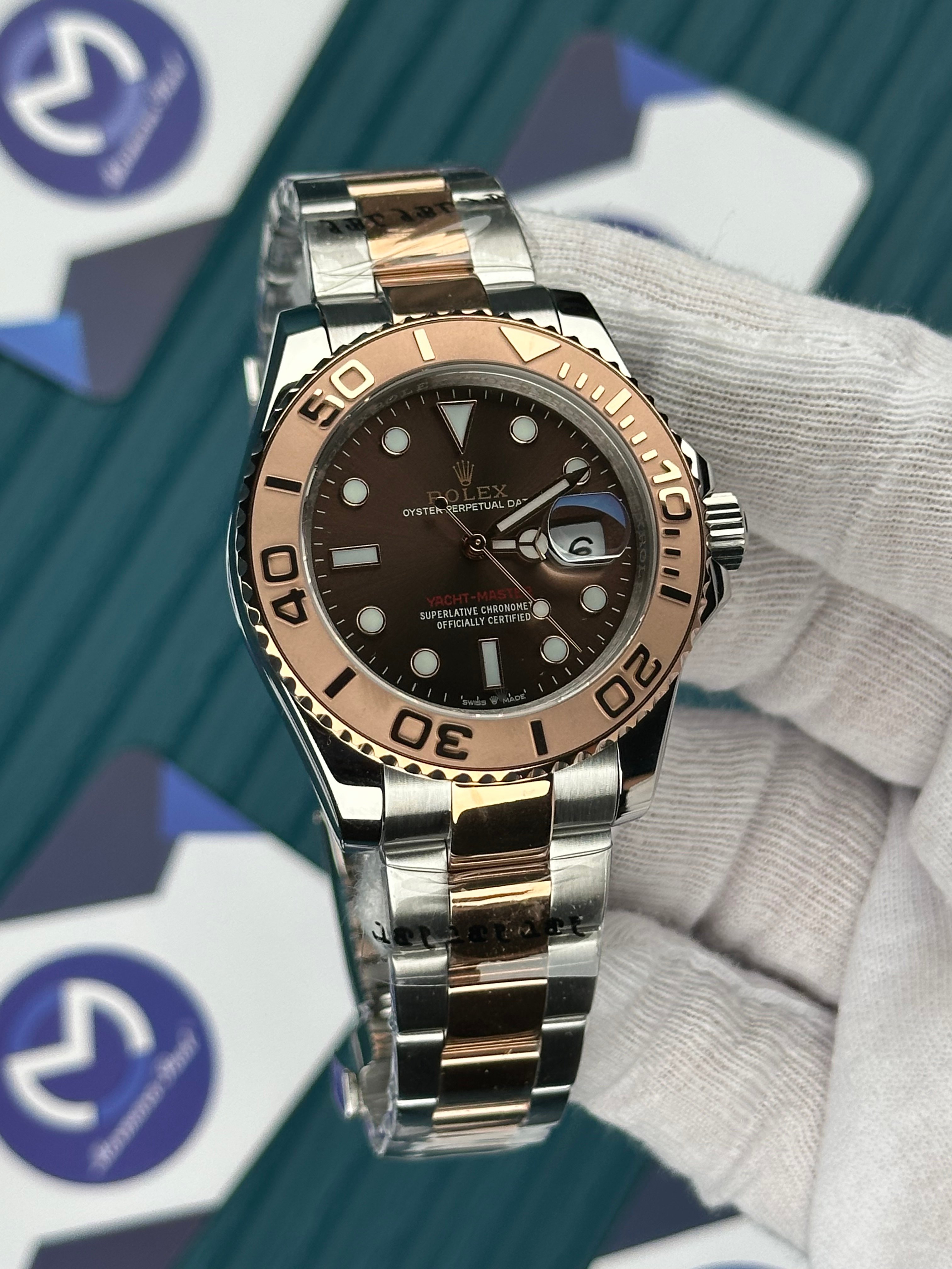 ROLEX YACHT-MASTER BROWN DIAL ROSE BEZEL ROSE-SILVER OYSTER