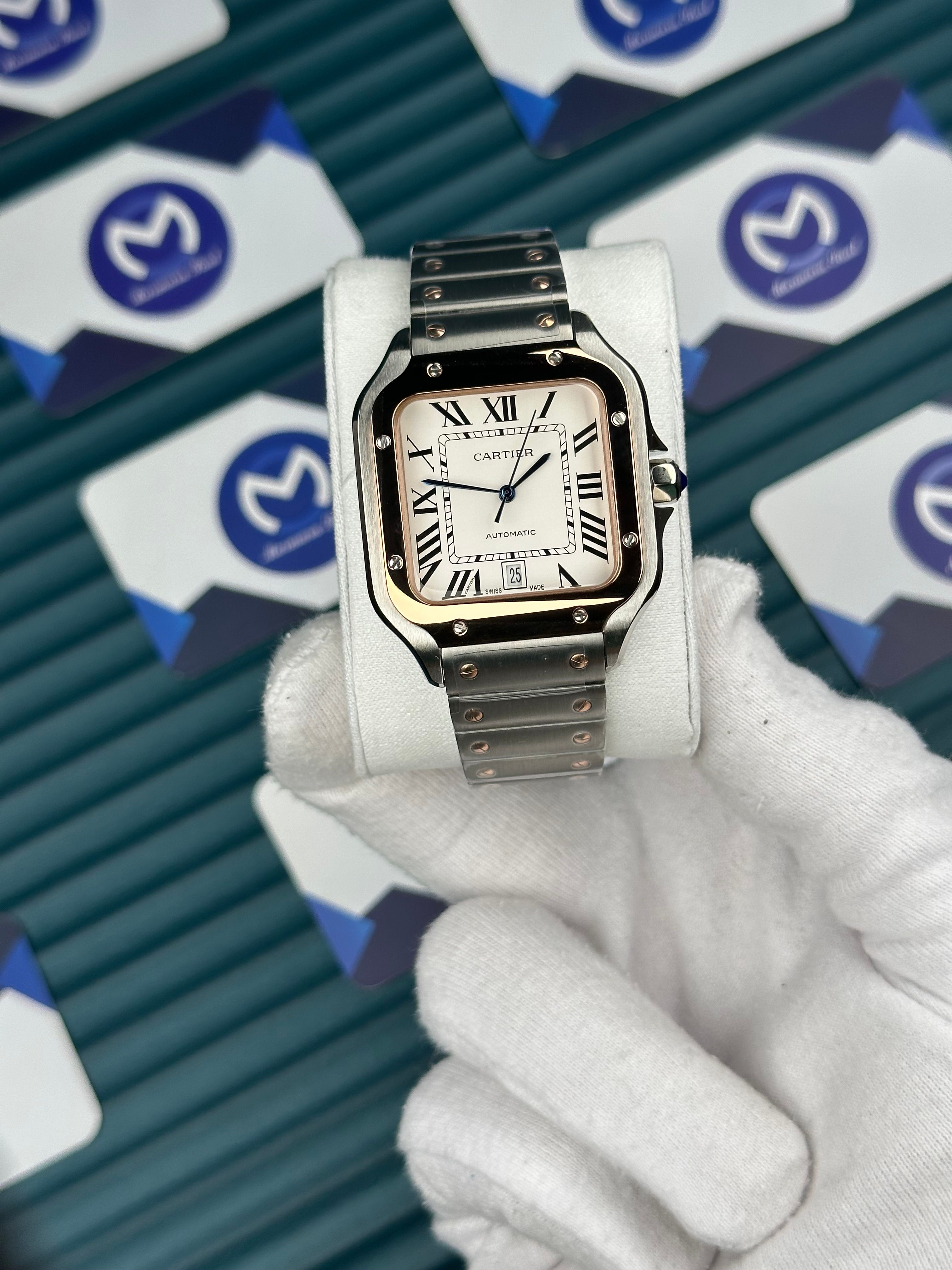 Cartier Santos Rose-Silver Beyaz Kadran