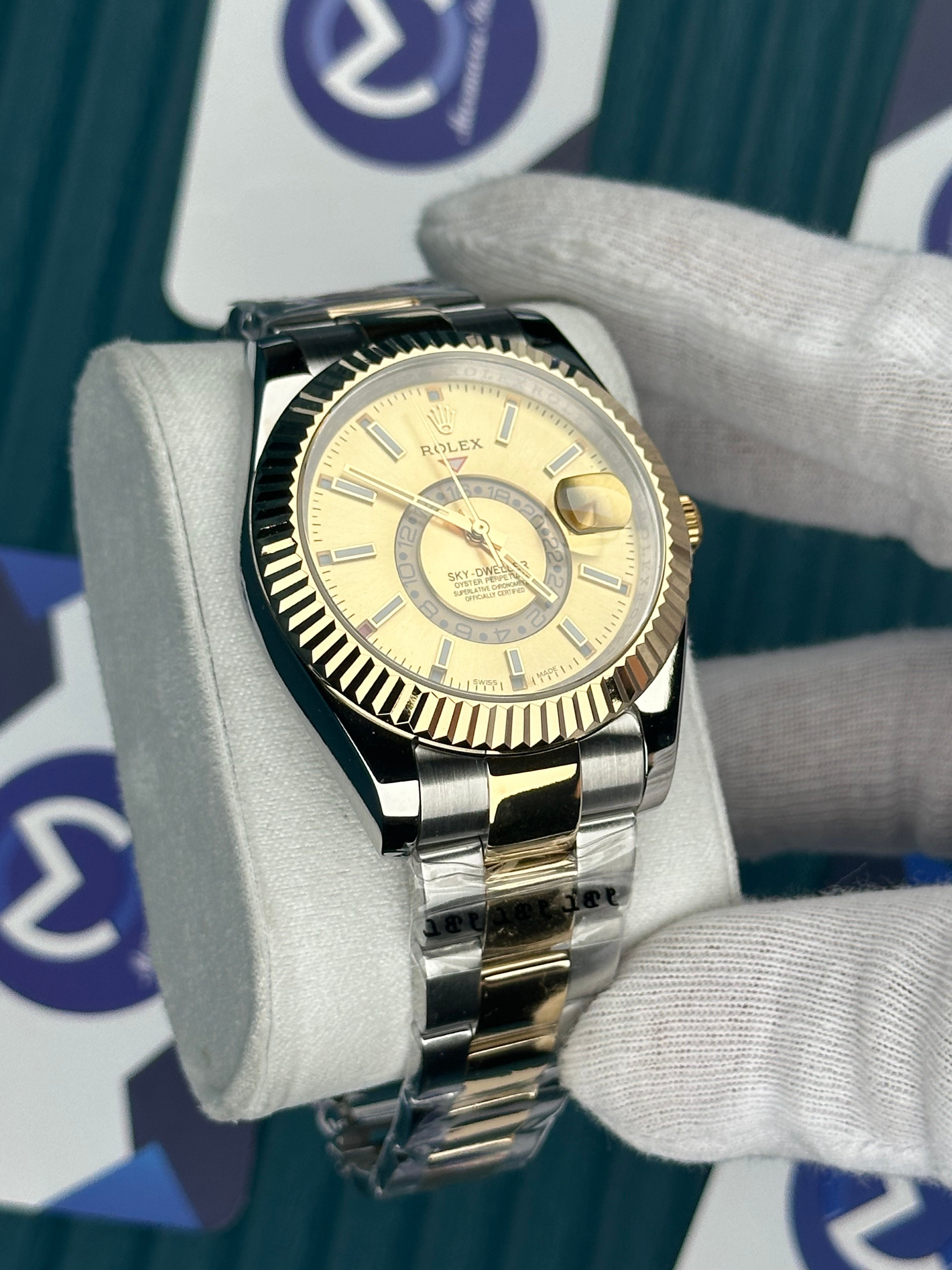ROLEX SKY-DWELLER GOLD DIAL GOLD-SILVER OYSTER