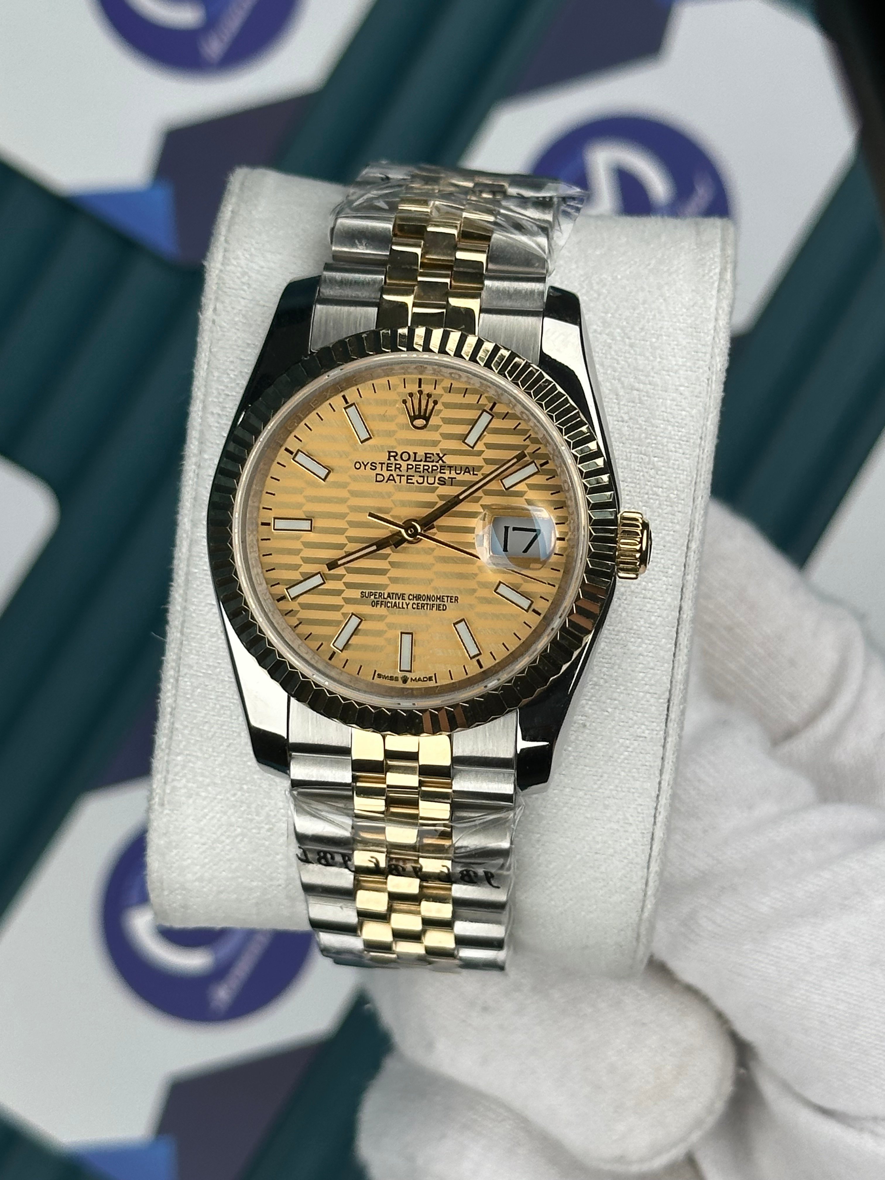 ROLEX 36 MOZAIK GOLD KADRAN DUZ INDEX GOLD-SILVER JUBILEE