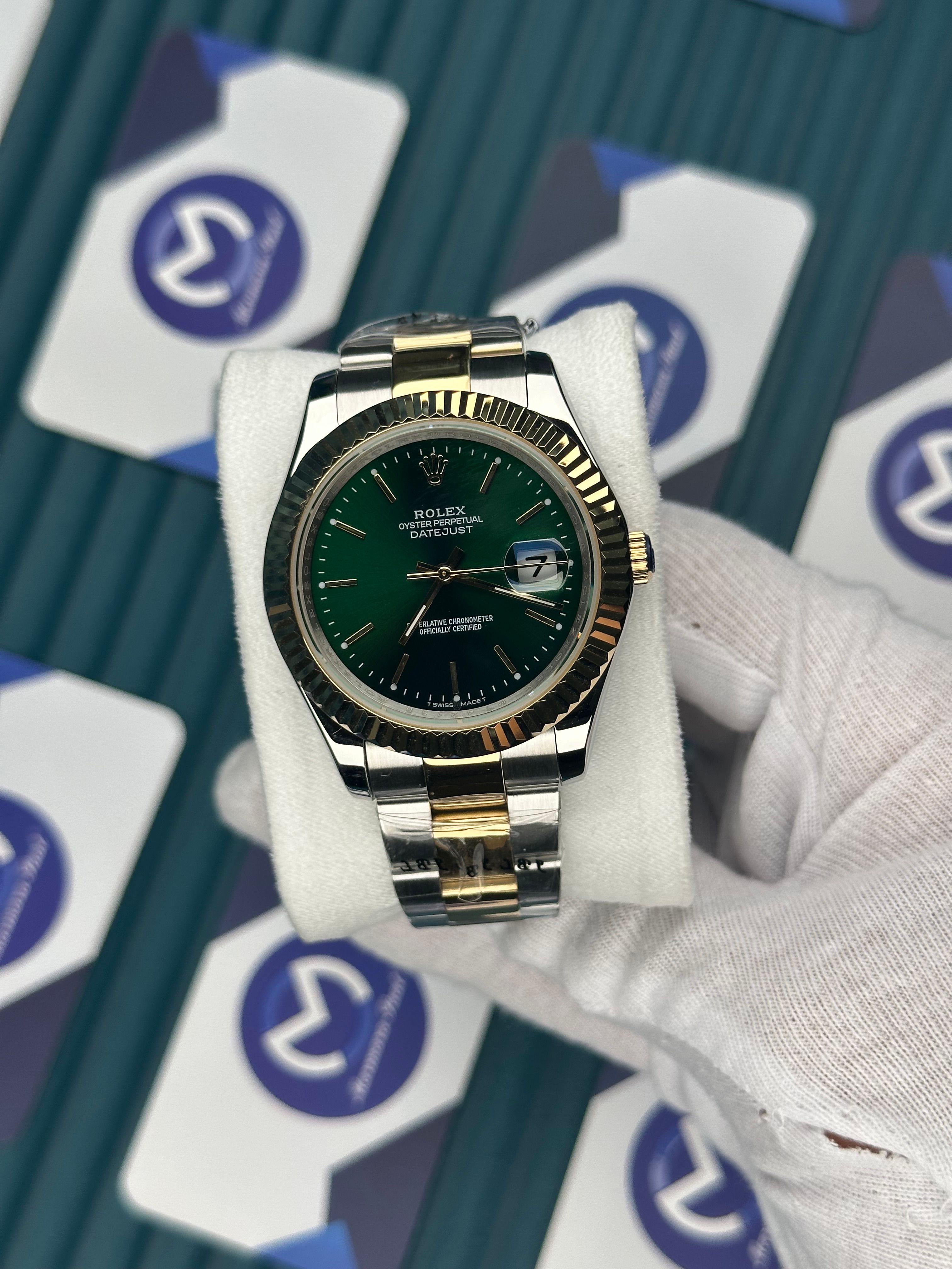 ROLEX DATEJUST GREEN DIAL GOLD INDEX NEW SEASON OYSTER