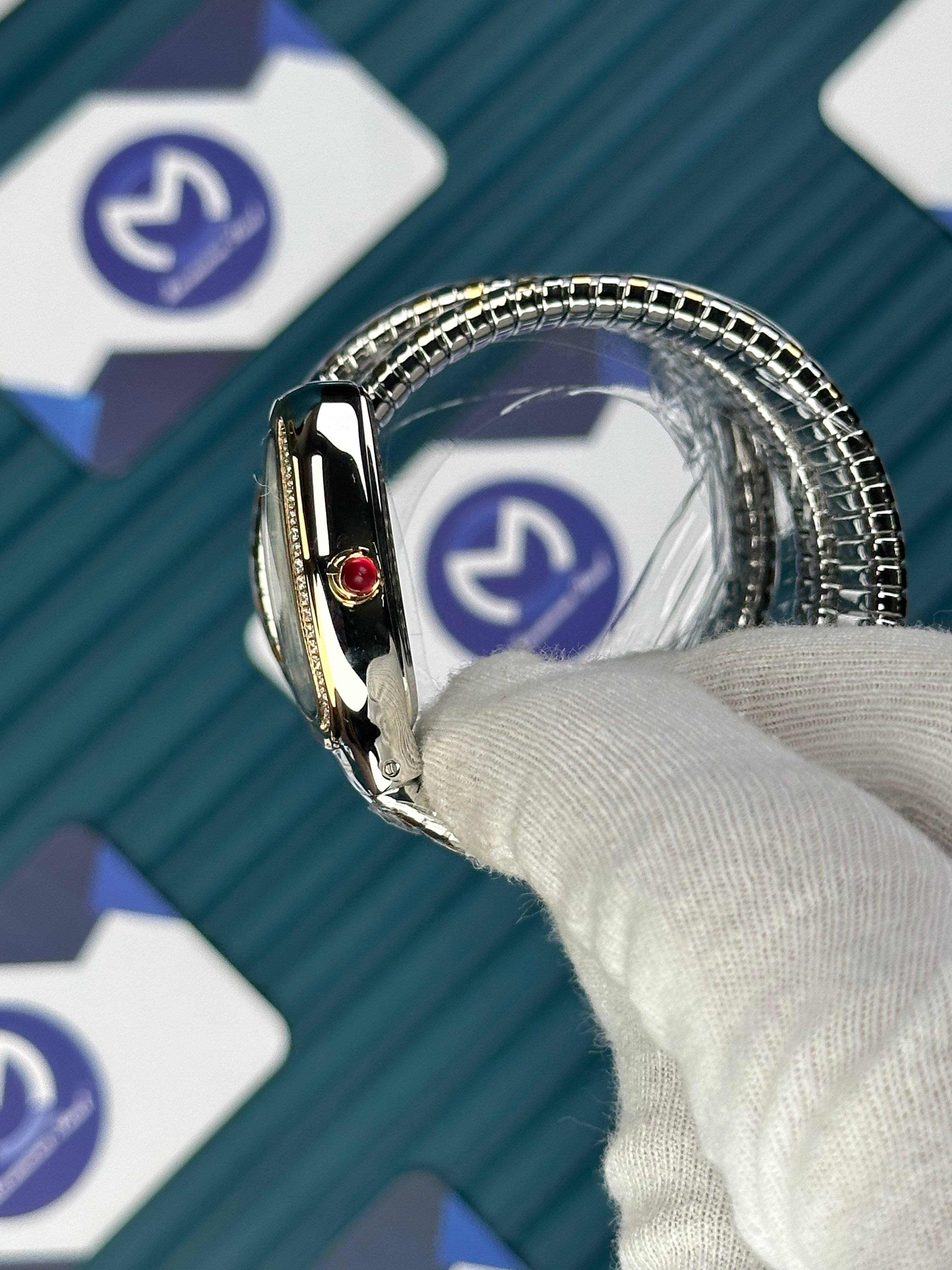 BVLGARI SERPENTI WHITE DIAL DIAMOND BEZEL GOLD-SILVER LONG TUBOGAS