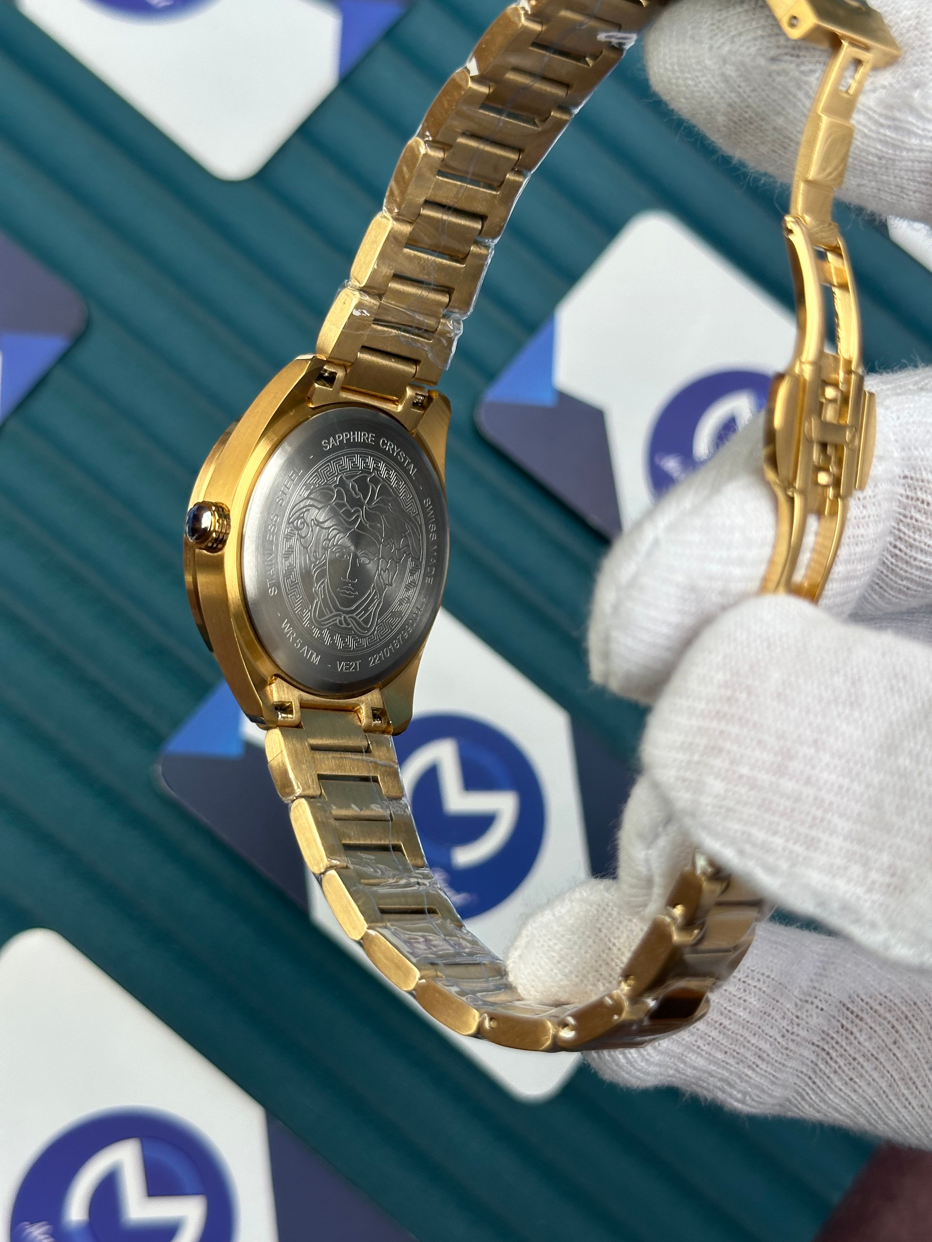 VERSACE 36 MOZAIK BLUE DIAL GOLD CORD 