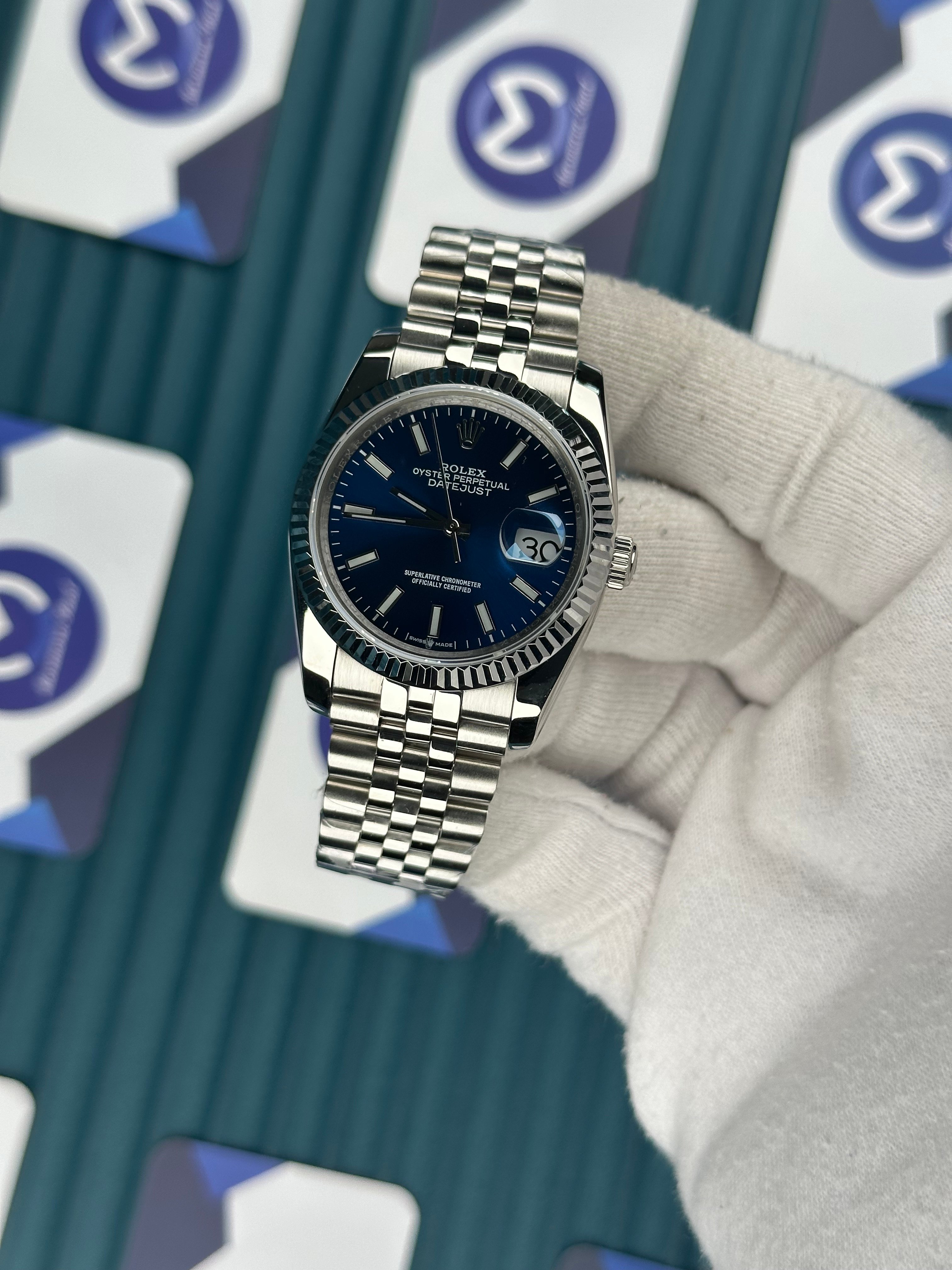 ROLEX 36 BLUE DIAL SILVER JUBILEE