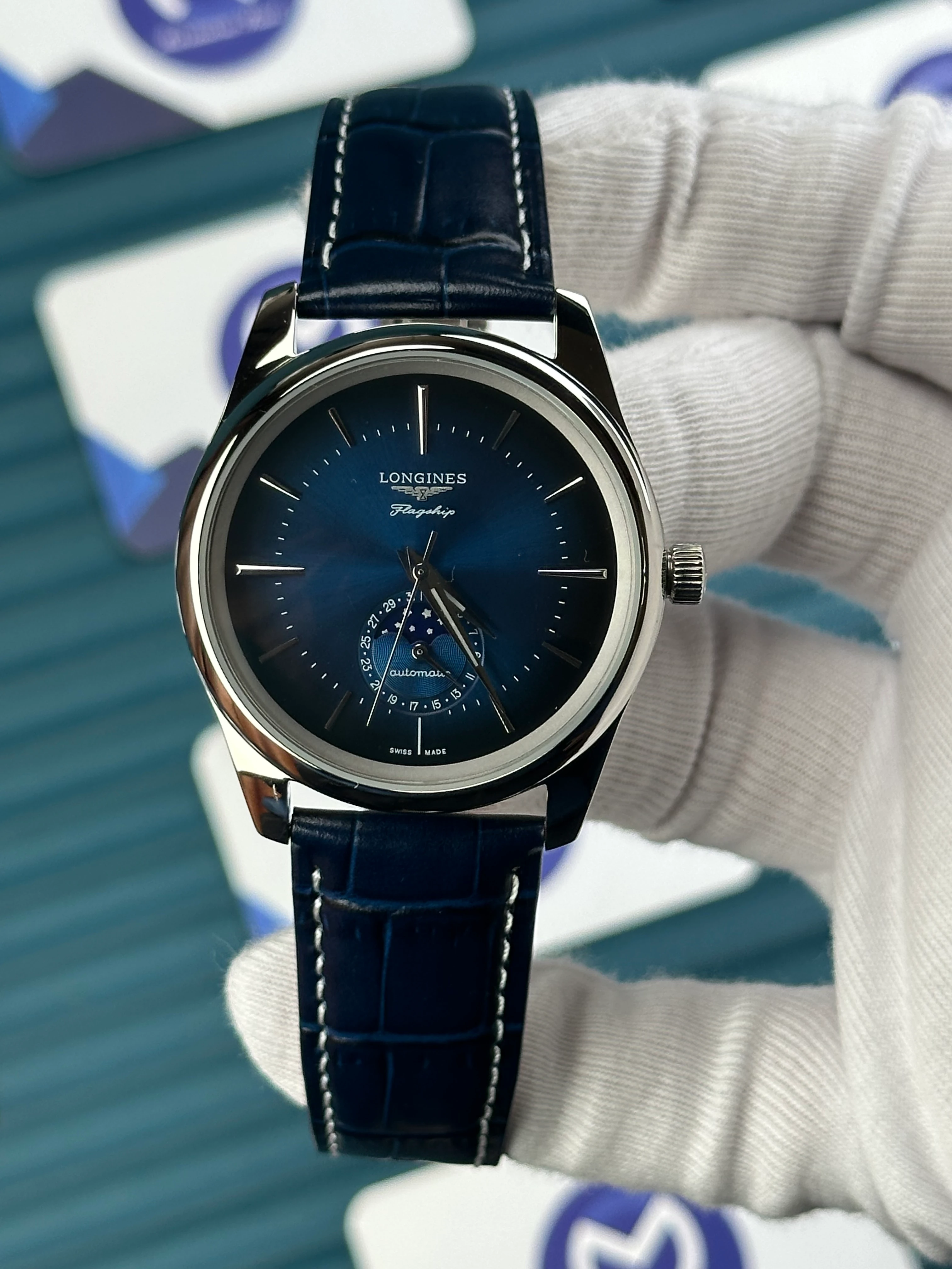 LONGINES CONQUEST FLAGSHIP HERITAGE MOONPHASE BLUE 