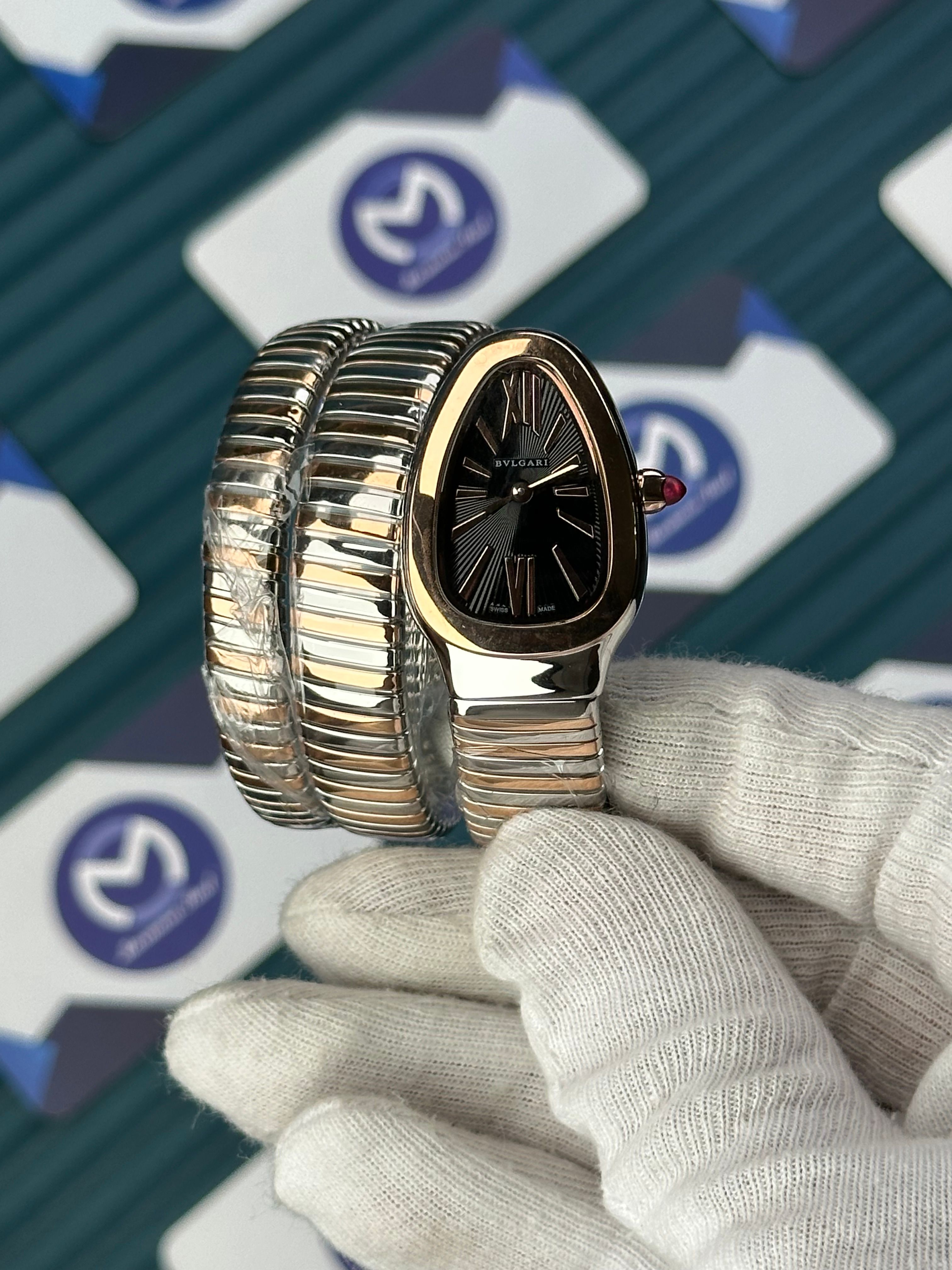 BVLGARI SERPENTI BLACK DIAL ROSE-SILVER LONG TUBOGAS