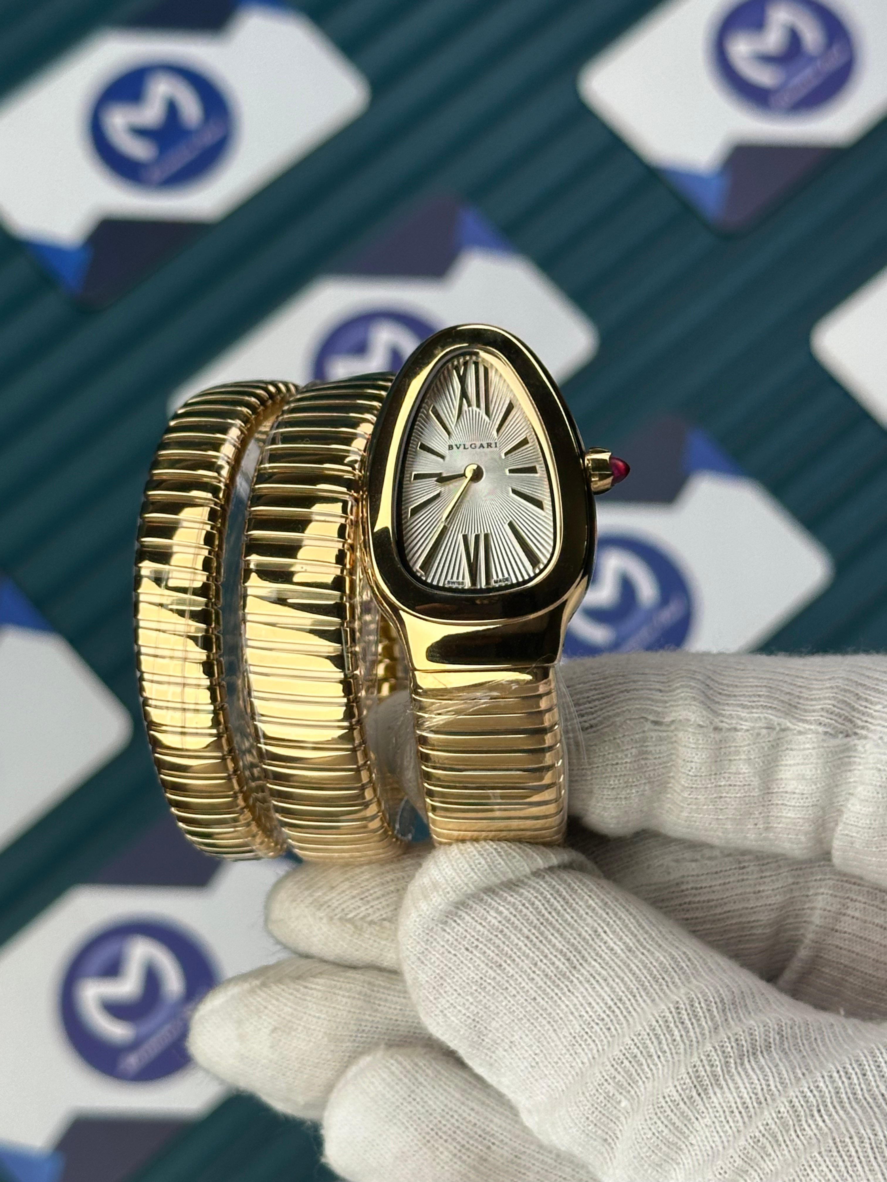 BVLGARI SERPENTI WHTE DIAL GOLD LONG TUBOGAS