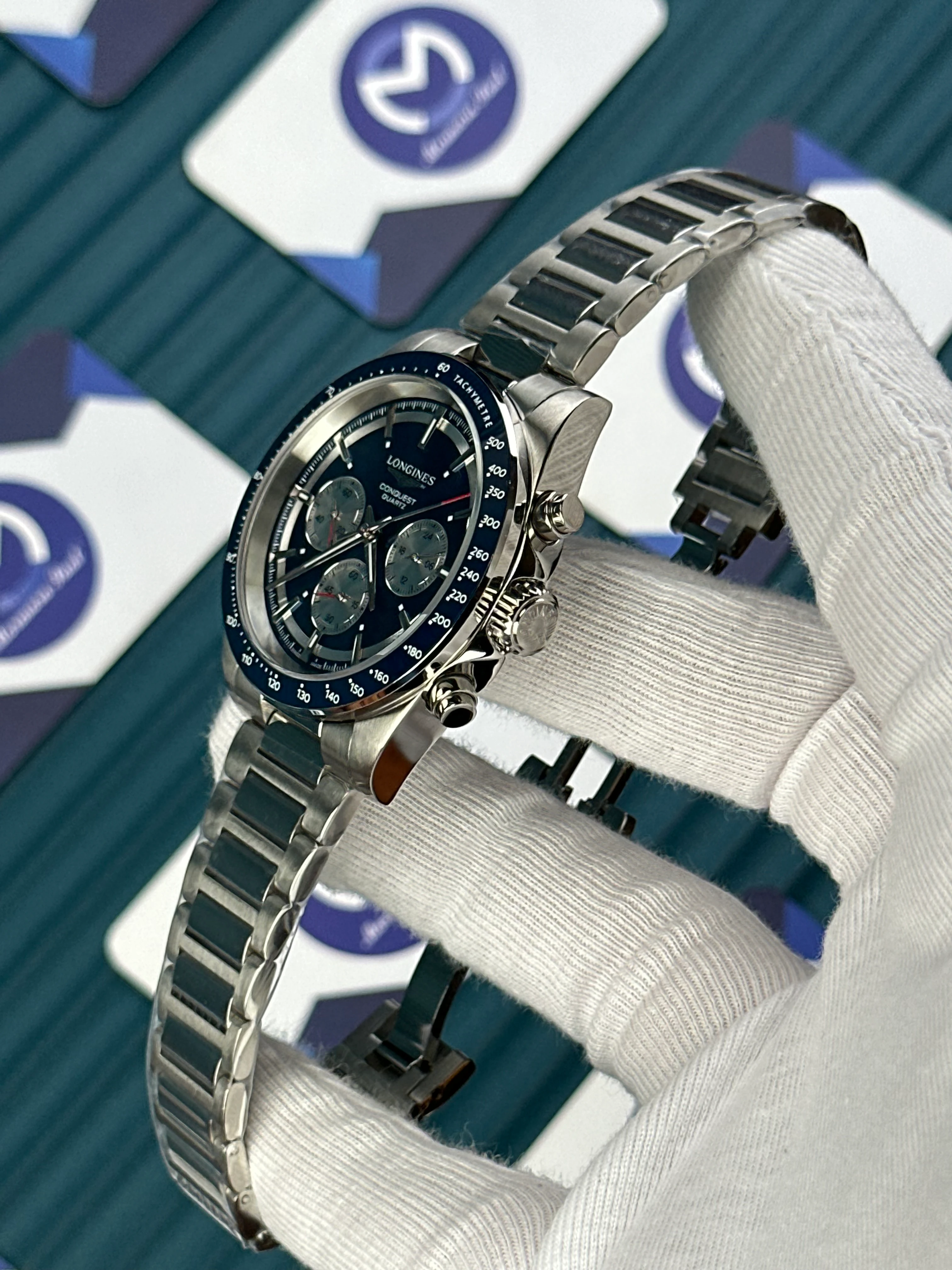 LONGINES CONQUEST CHRONOGRAPH BLUE DIAL SILVER 