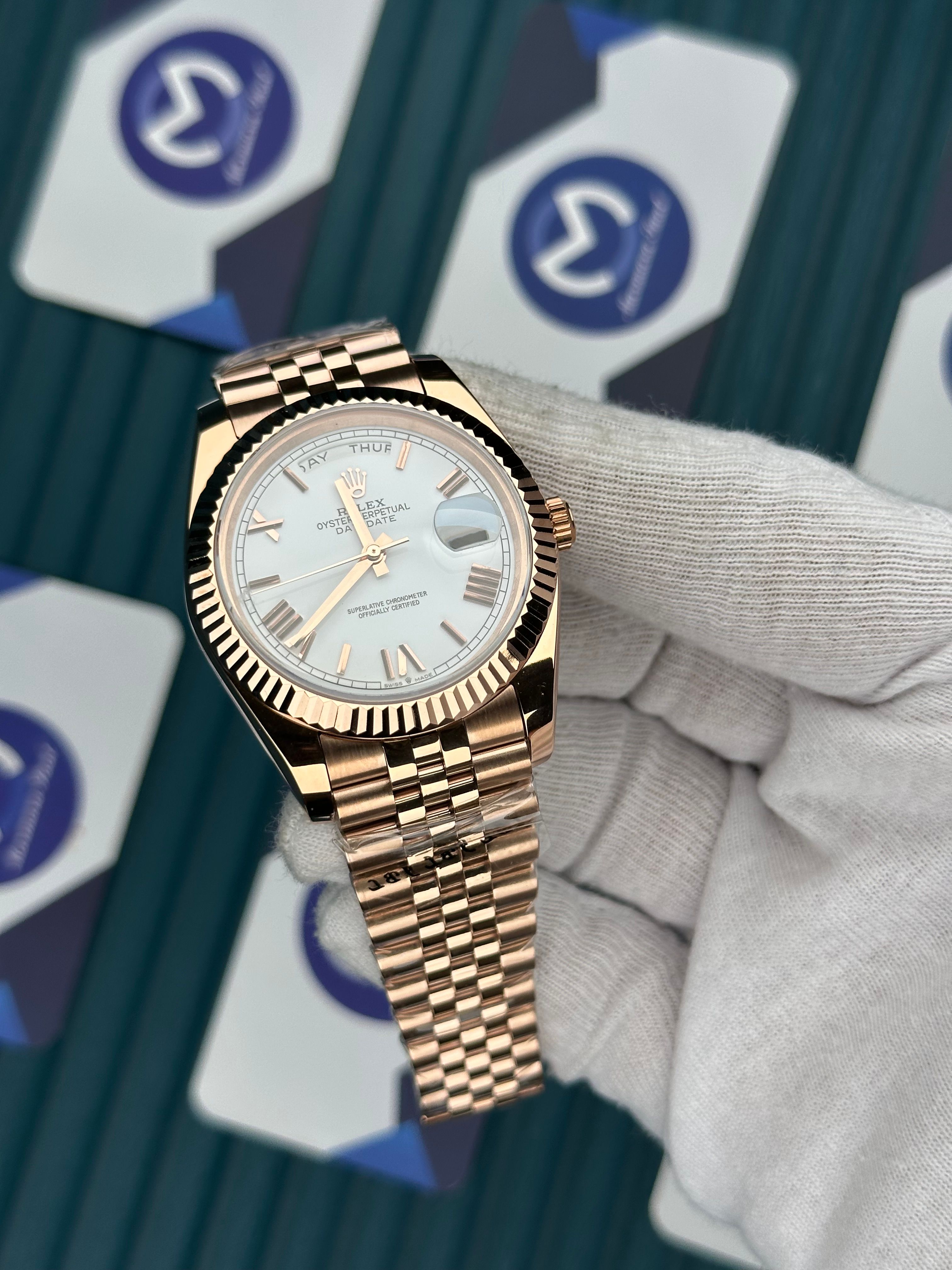ROLEX DAY-DATE WHITE DIAL ROSE ROMA INDEX ROSE JUBILE