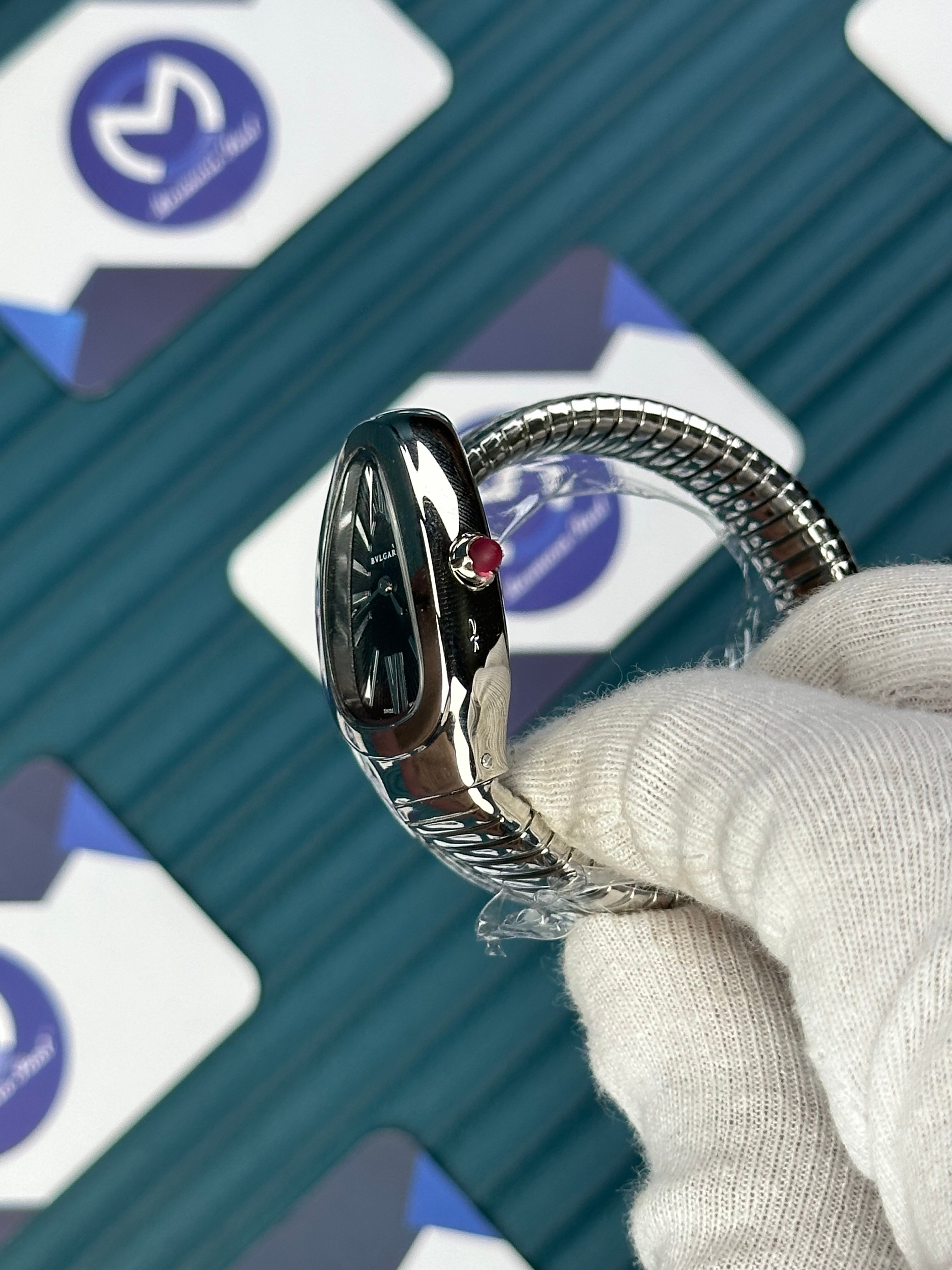 BVLGARI SERPENTI BLACK DIAL SILVER SHORT TUBOGAS