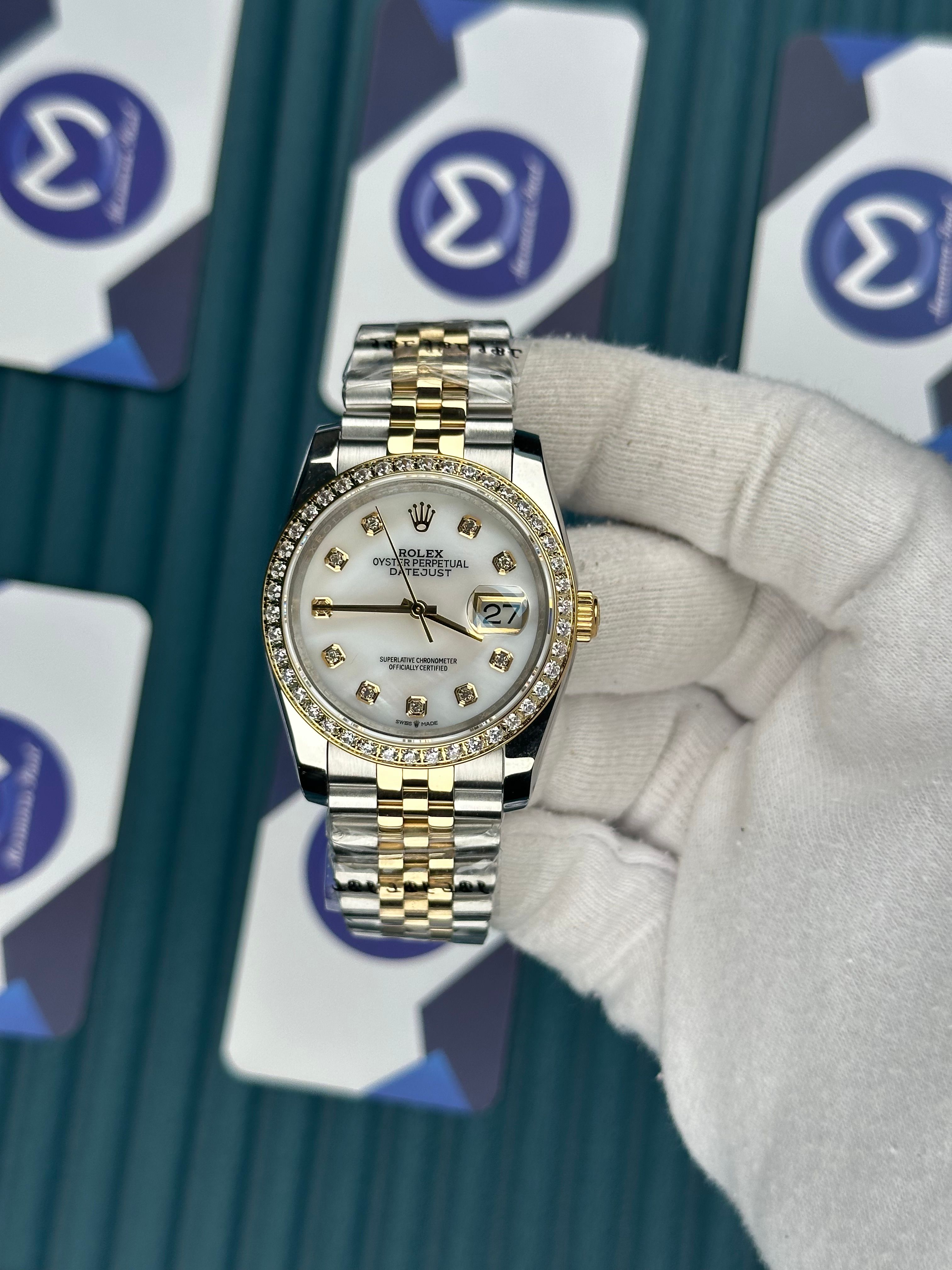 ROLEX 36 BEYAZ KADRAN PIRLANTA BEZEL INDEX GOLD-SILVER JUBILEE