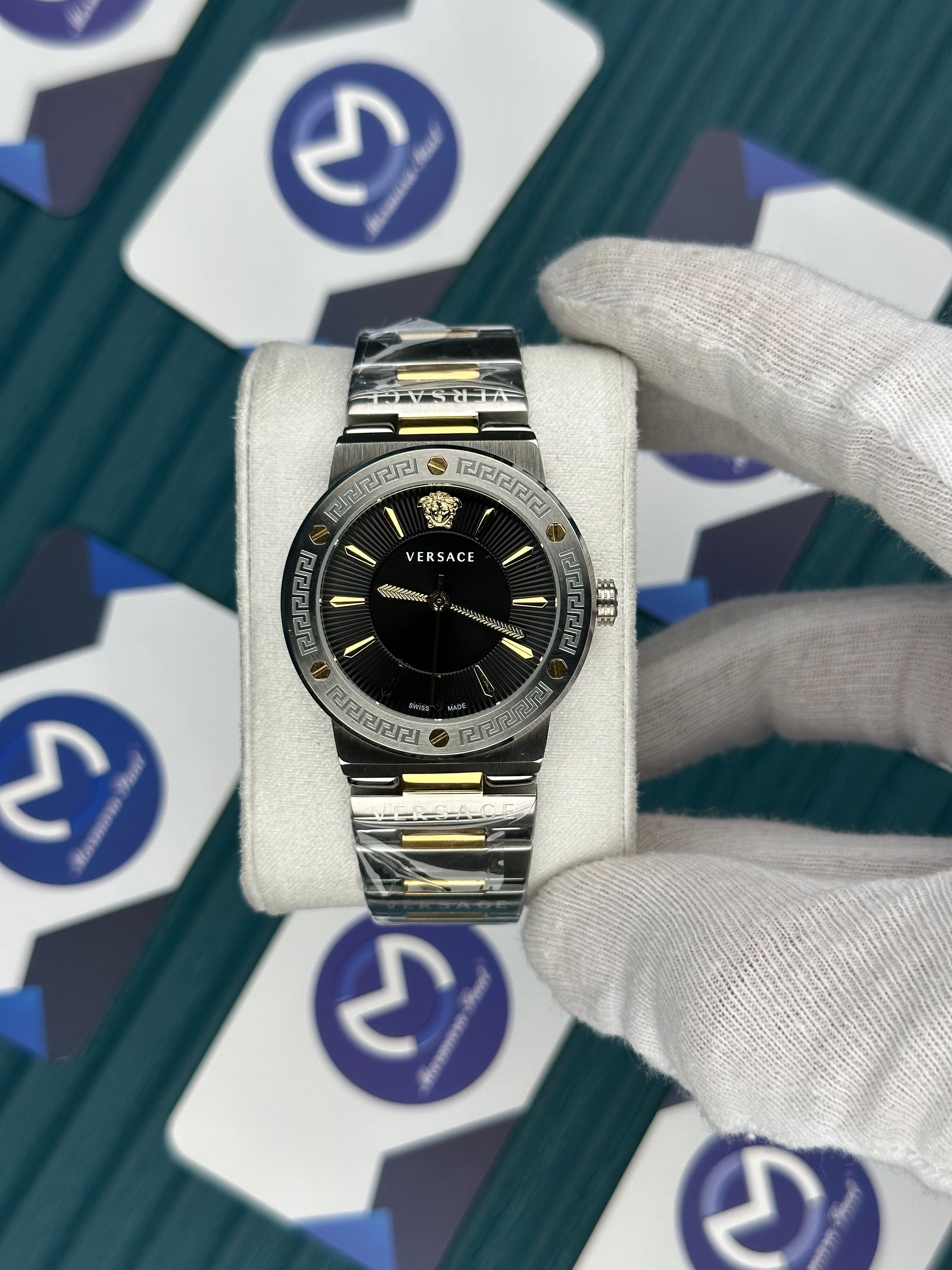 VERSACE 36 BLACK DIAL GOLD INDEX GOLD-SILVER 
