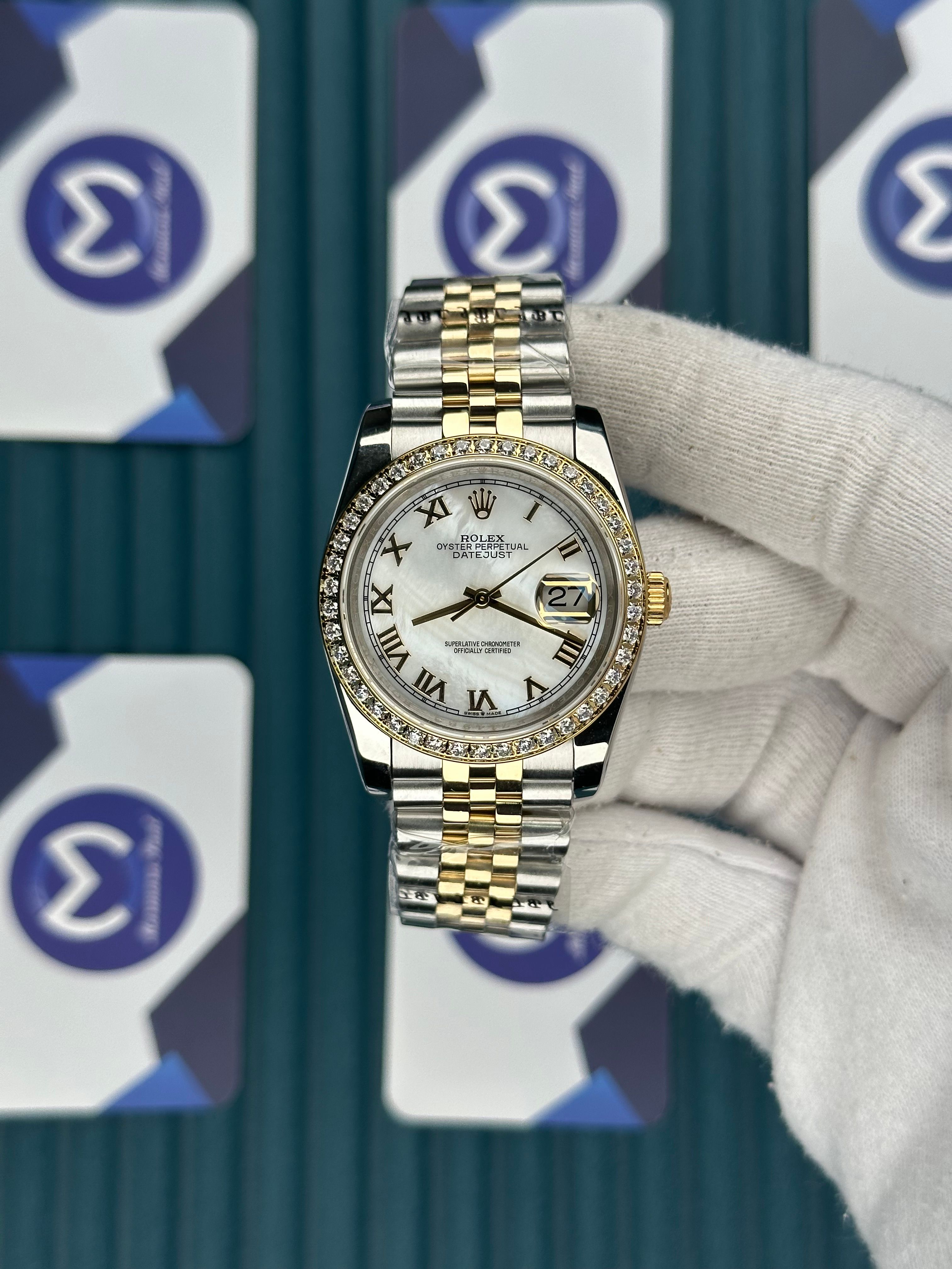 ROLEX 36 SEDEF BEYAZ KADRAN PIRLANTA BEZEL GOLD-SILVER JUBILEE