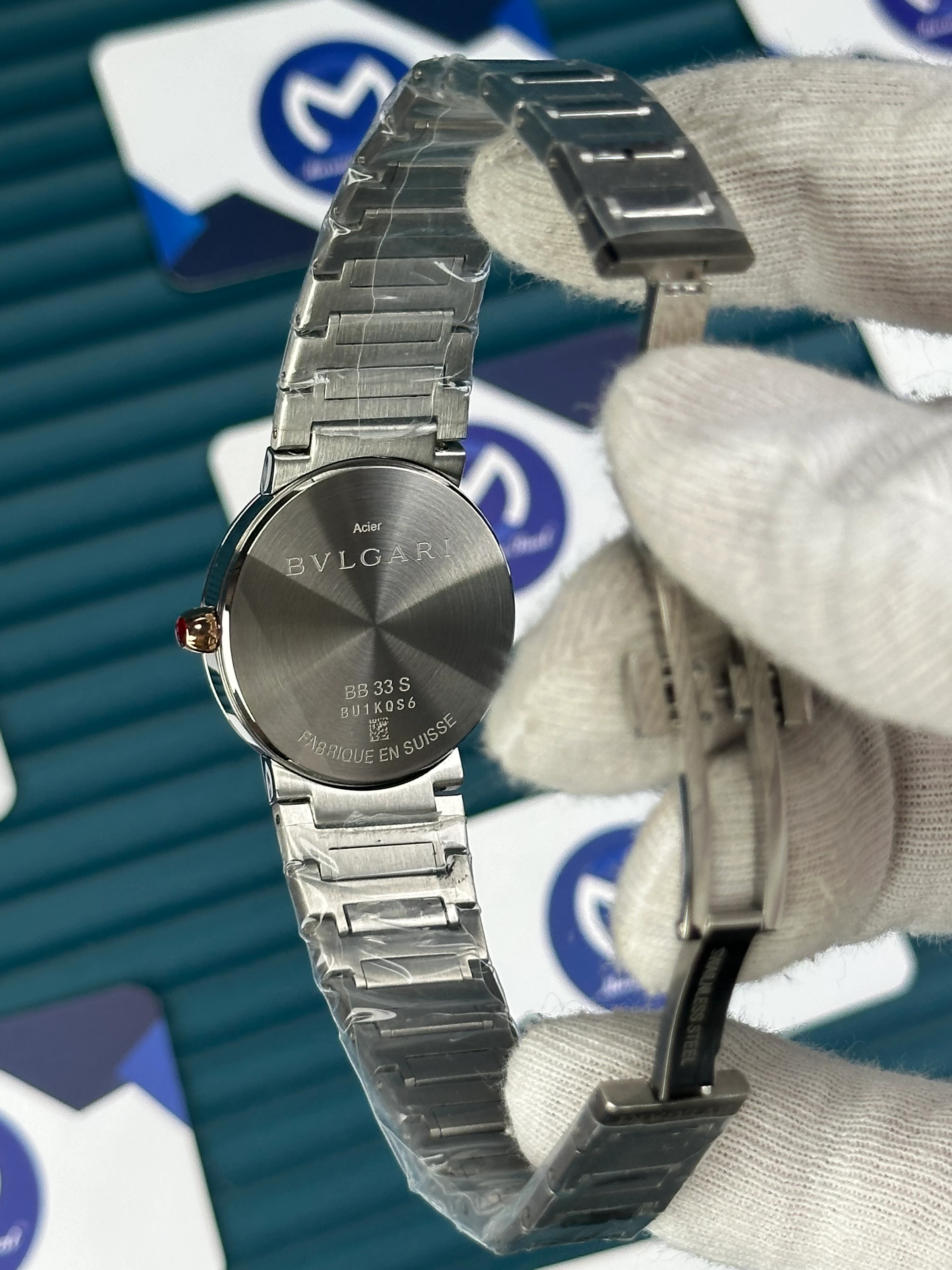 BVLGARI WHITE DIAL GOLD BEZEL DIAMOND INDEX SILVER CORD